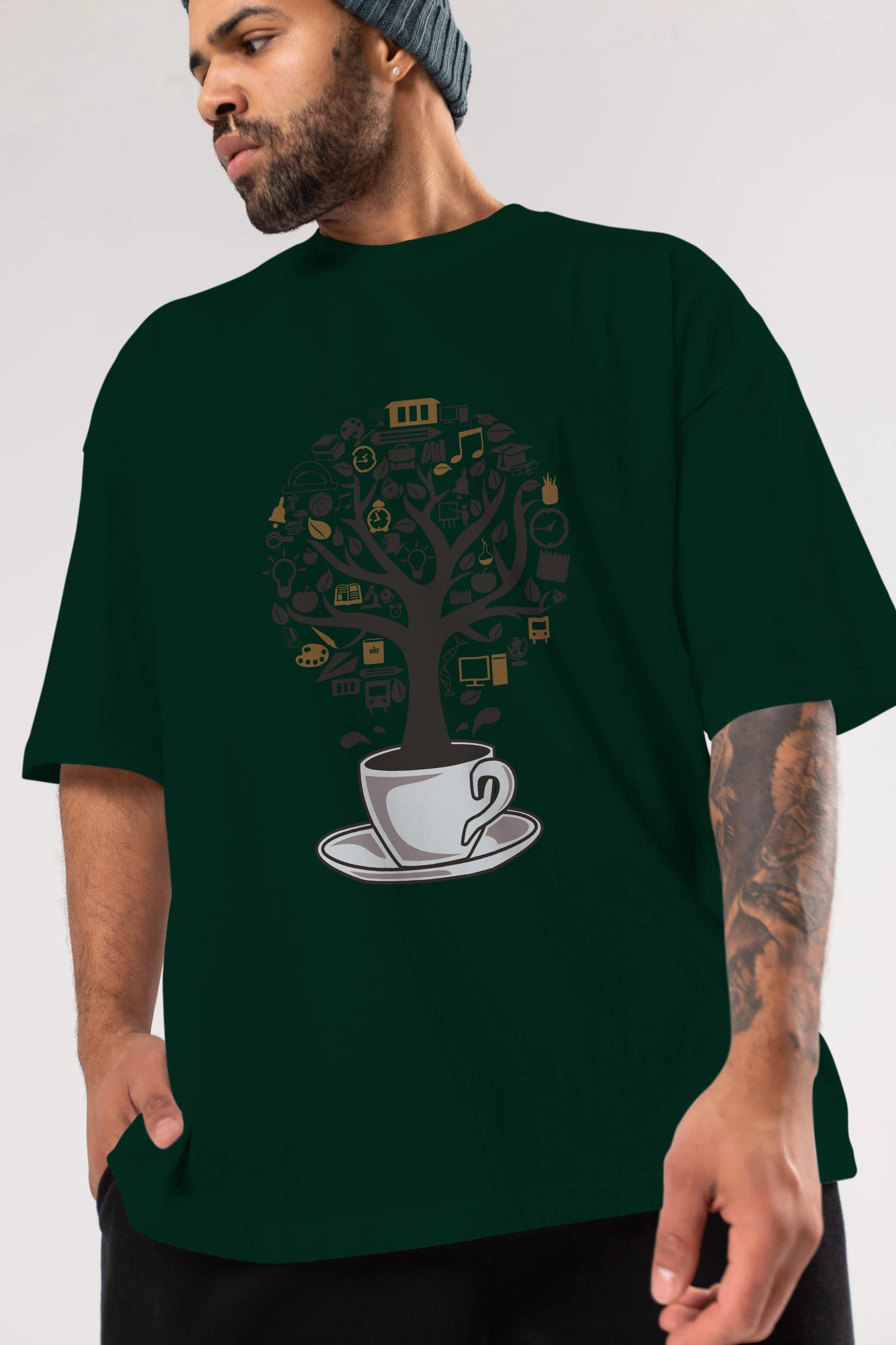 Coffee Tree Ön Baskılı Oversize t-shirt %100 pamuk Erkek Kadın Unisex