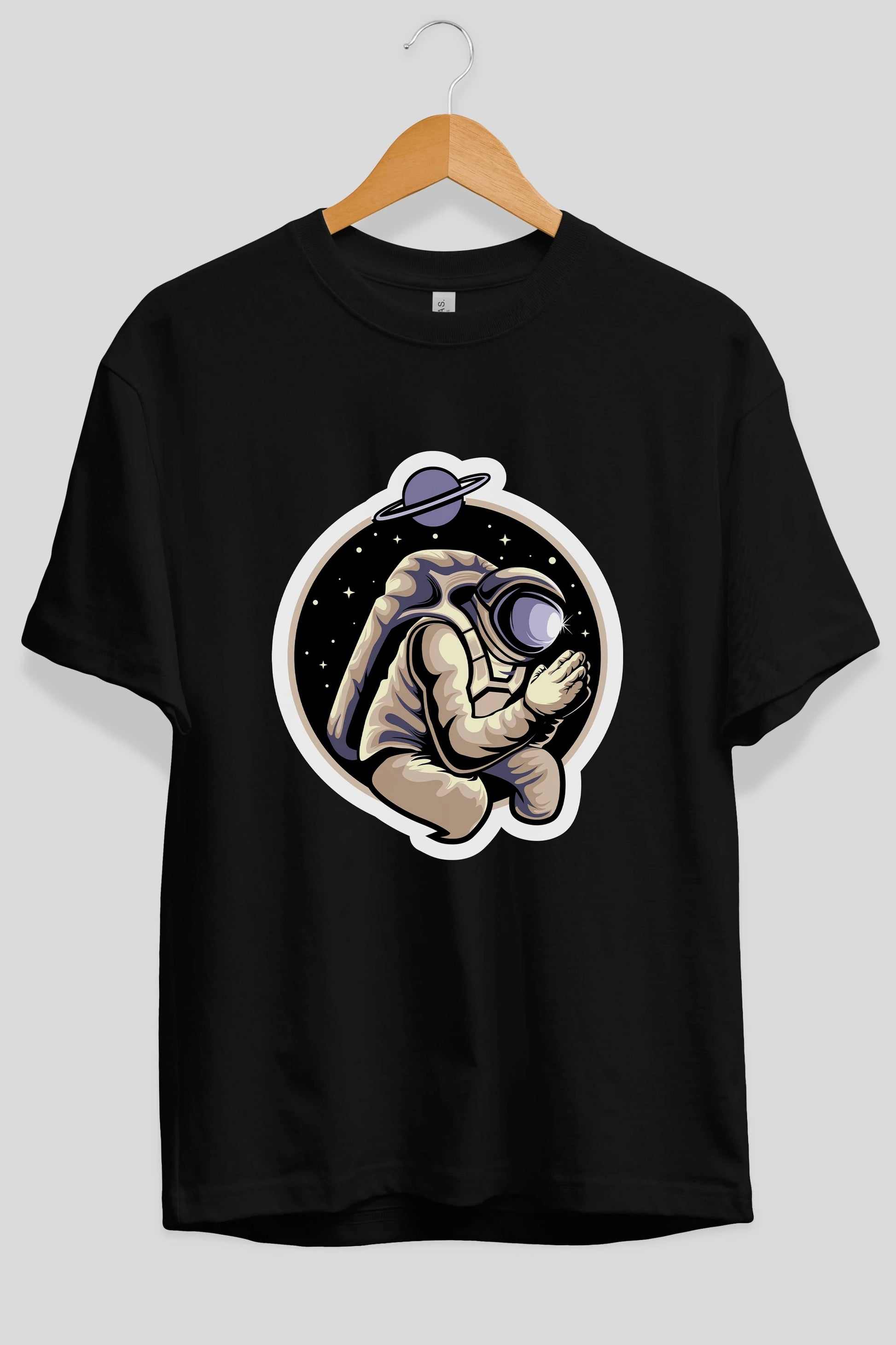 Astronaut Praying Sticker Ön Baskılı Oversize t-shirt Erkek Kadın Unisex