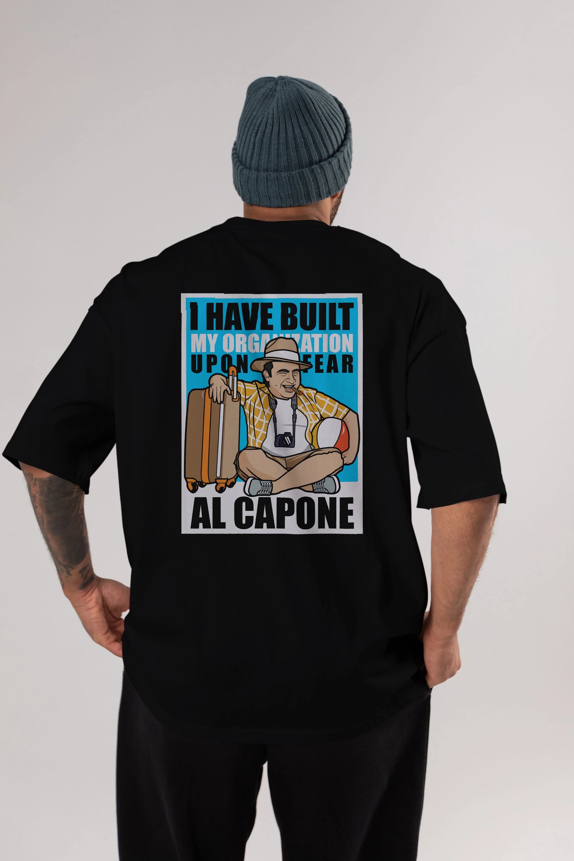 Al Capone Holiday Arka Baskılı Oversize t-shirt Erkek Kadın Unisex %100 Pamuk tişort