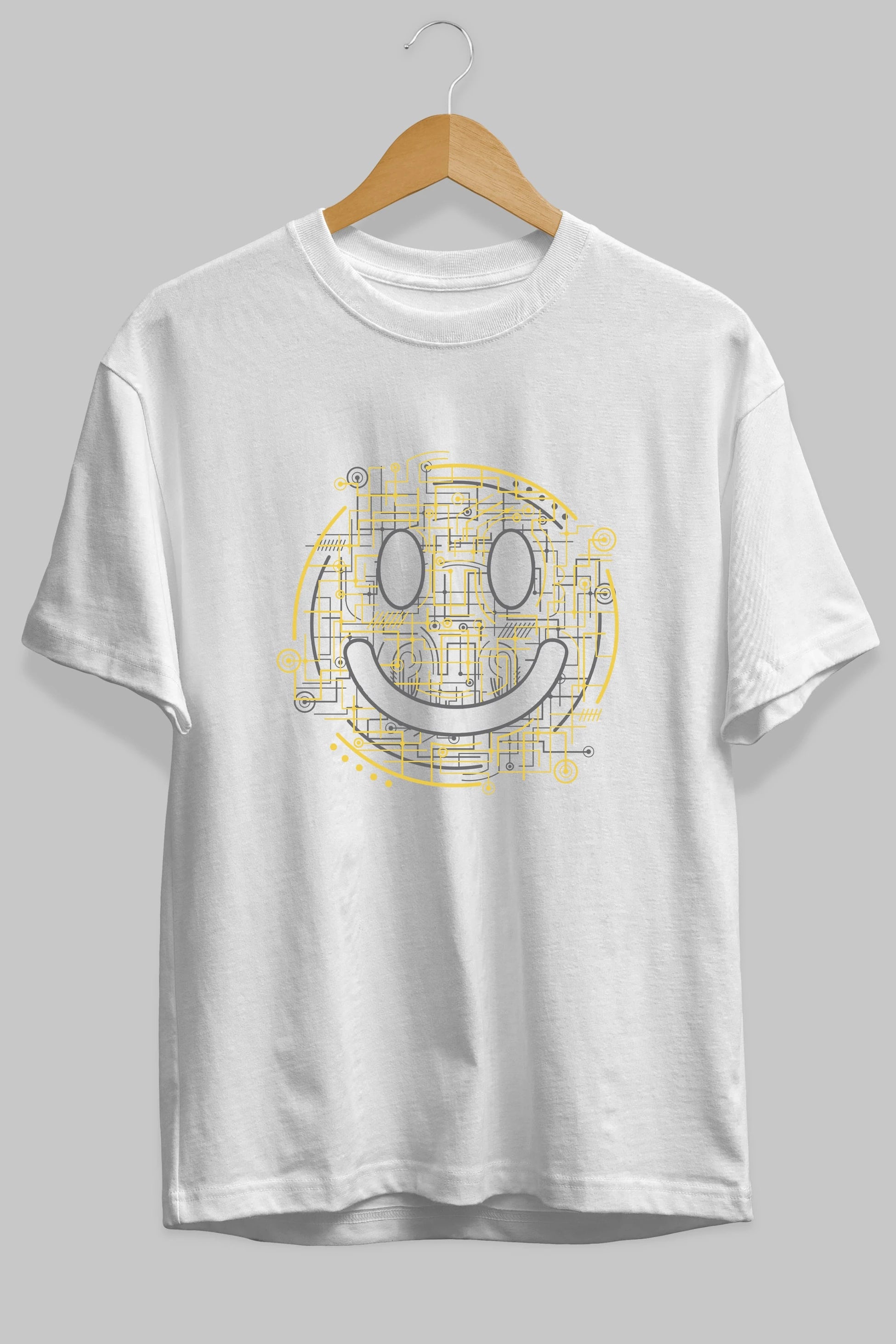 Electric Smiley Ön Baskılı Oversize t-shirt %100 pamuk Erkek Kadın Unisex
