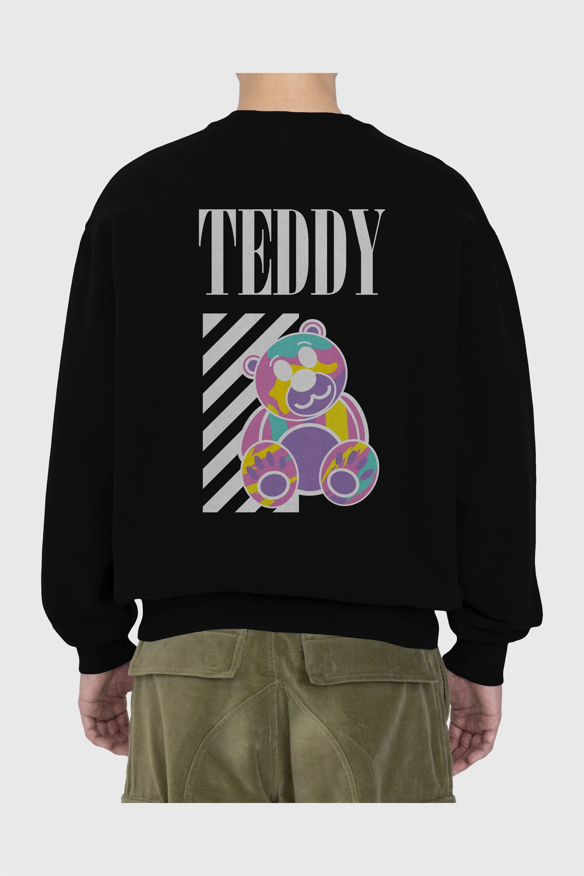 Teddy Bear 2 Arka Baskılı Oversize Sweatshirt Erkek Kadın Unisex