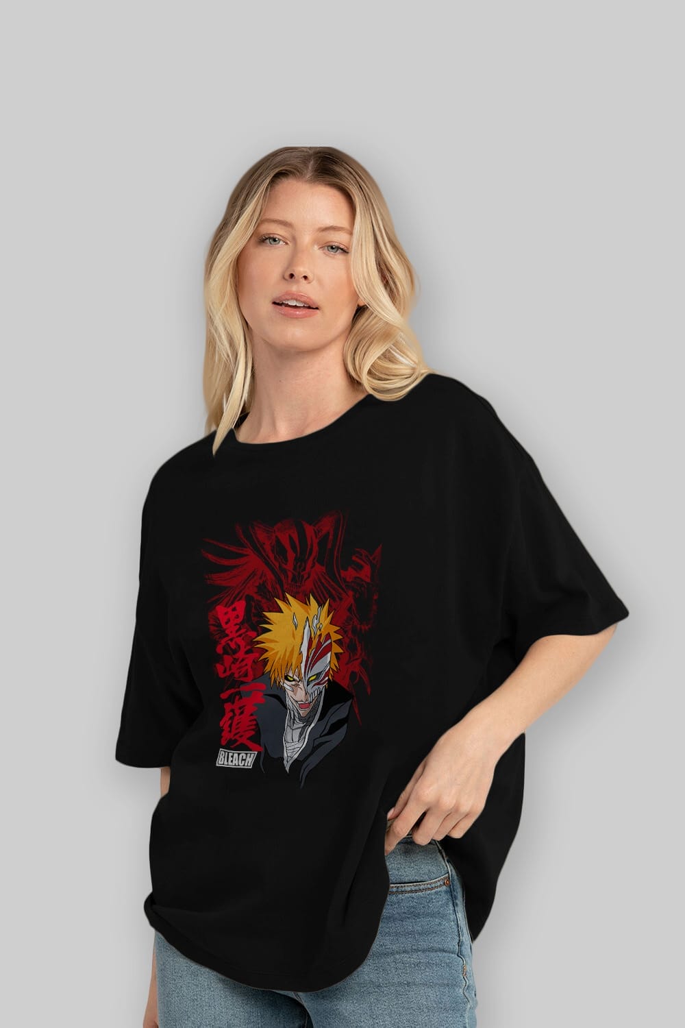 ICHIGO KUROSAKI VIZARD Anime Ön Baskılı Oversize t-shirt %100 pamuk Erkek Kadın Unisex