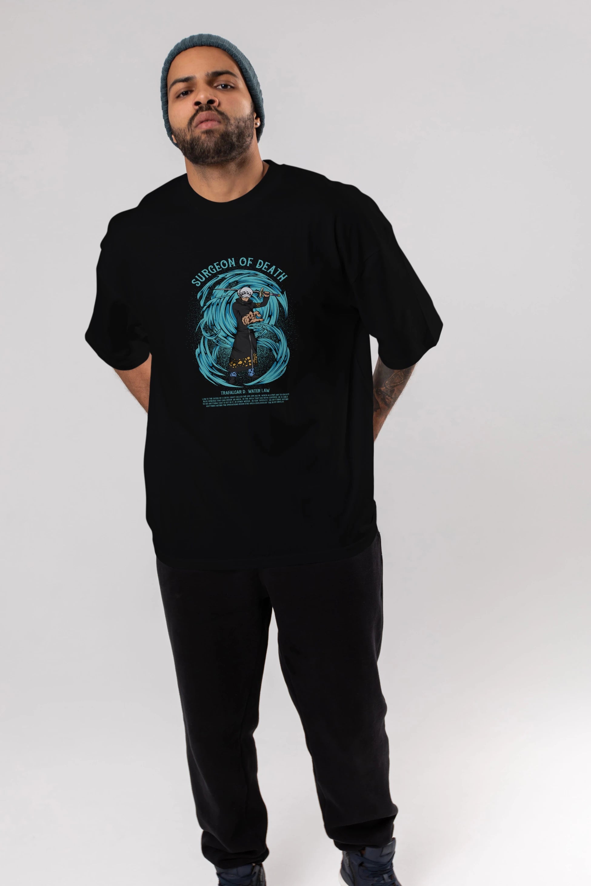 Trafalgad D. Water Law Anime Ön Baskılı Oversize t-shirt %100 pamuk Erkek Kadın Unisex