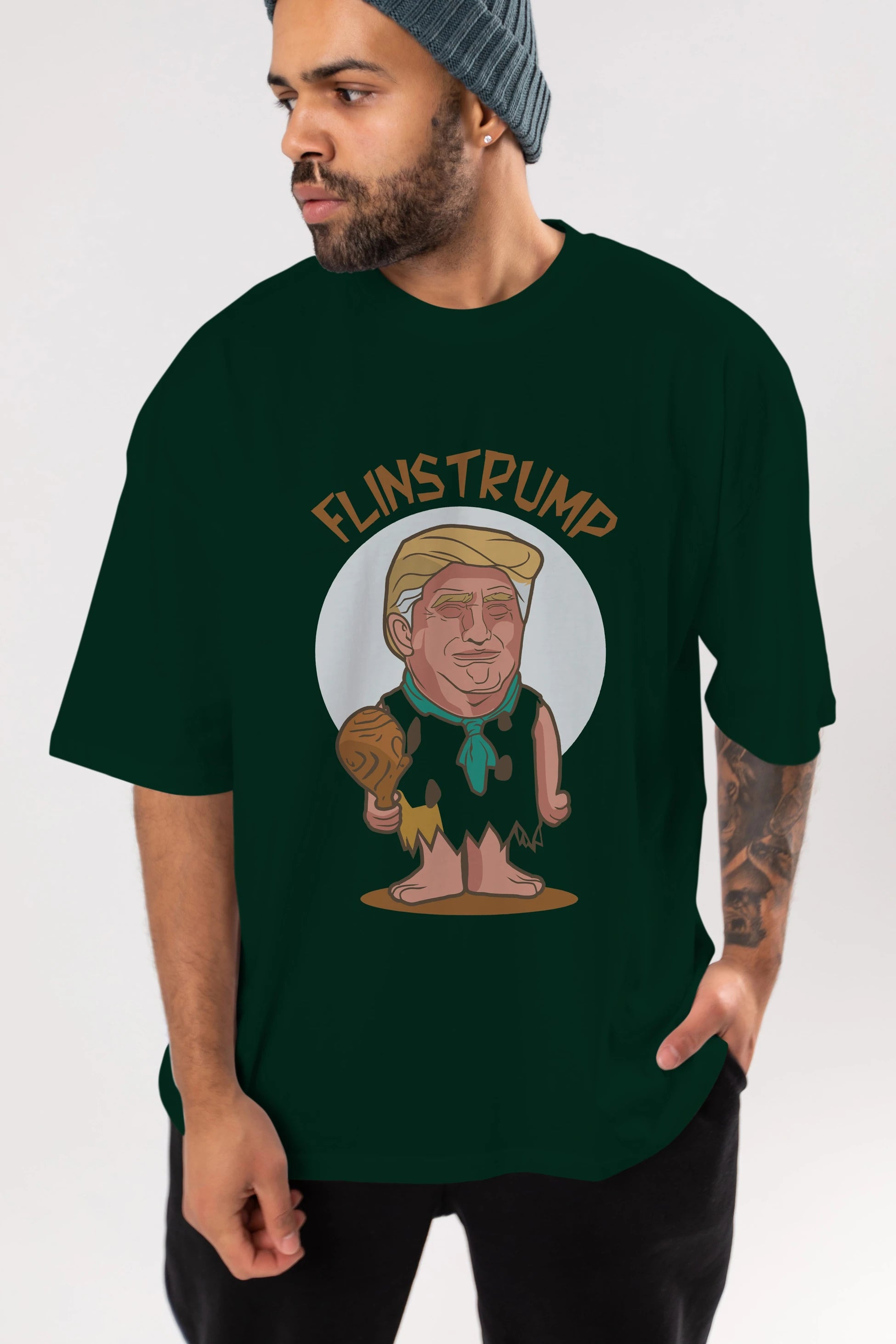 Flinstrump Ön Baskılı Oversize t-shirt Erkek Kadın Unisex %100 Pamuk tişort