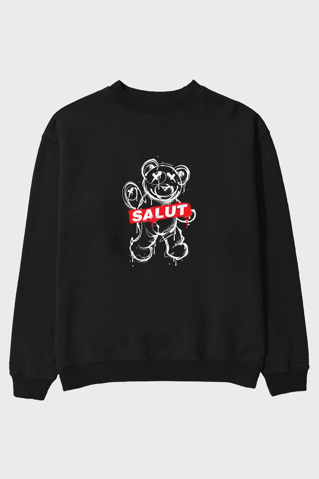 Teddy Bear Salut Ön Baskılı Oversize Sweatshirt Erkek Kadın Unisex