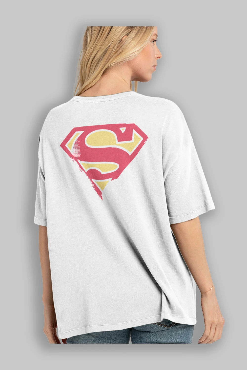 Superman Arka Baskılı Oversize t-shirt Erkek Kadın Unisex %100 Pamuk Bisiklet Yaka tişort