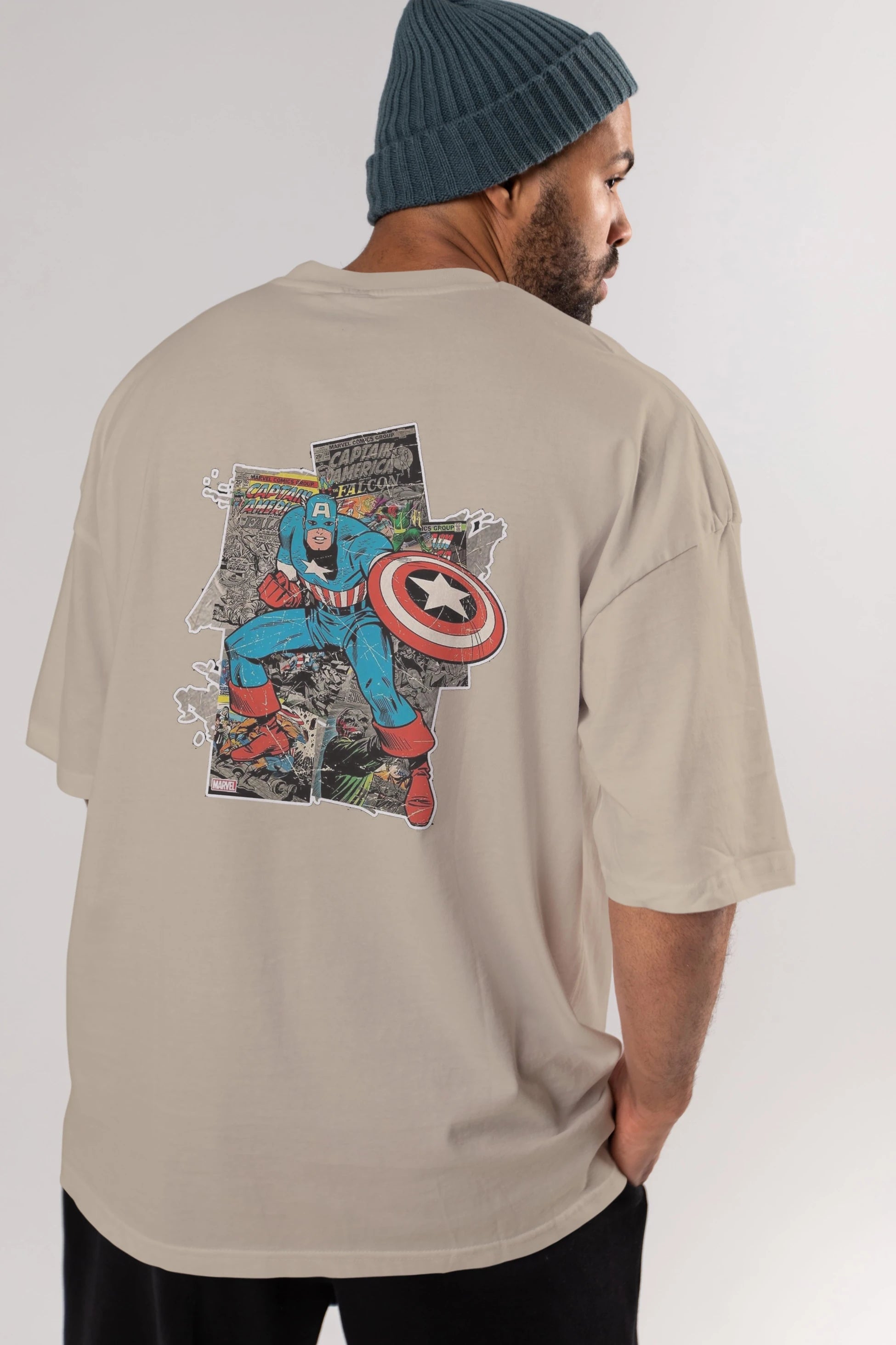 Captain America (2) Arka Baskılı Oversize t-shirt Erkek Kadın Unisex %100 Pamuk Bisiklet Yaka tişort