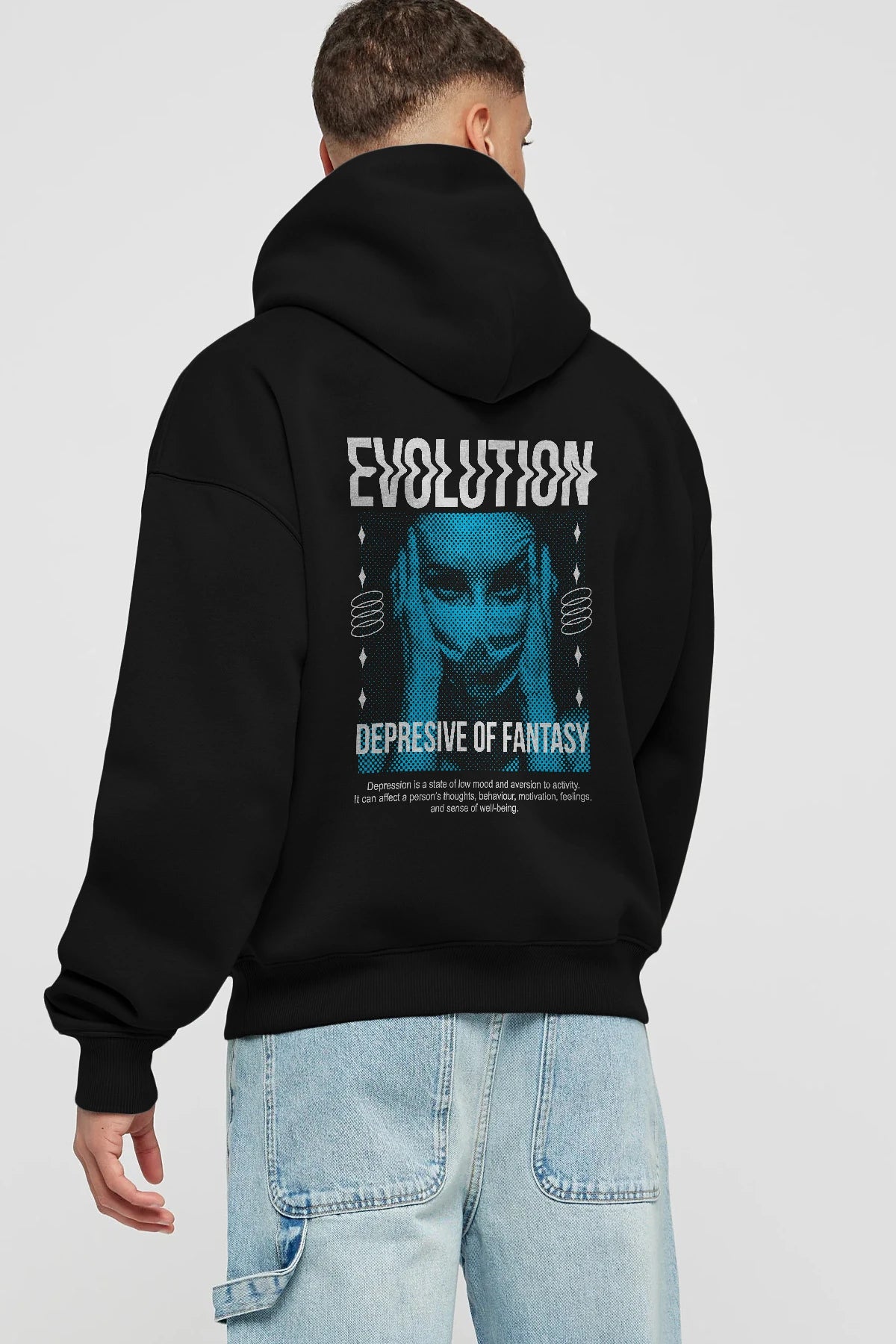 Evolution Arka Baskılı Hoodie Oversize Kapüşonlu Sweatshirt Erkek Kadın Unisex
