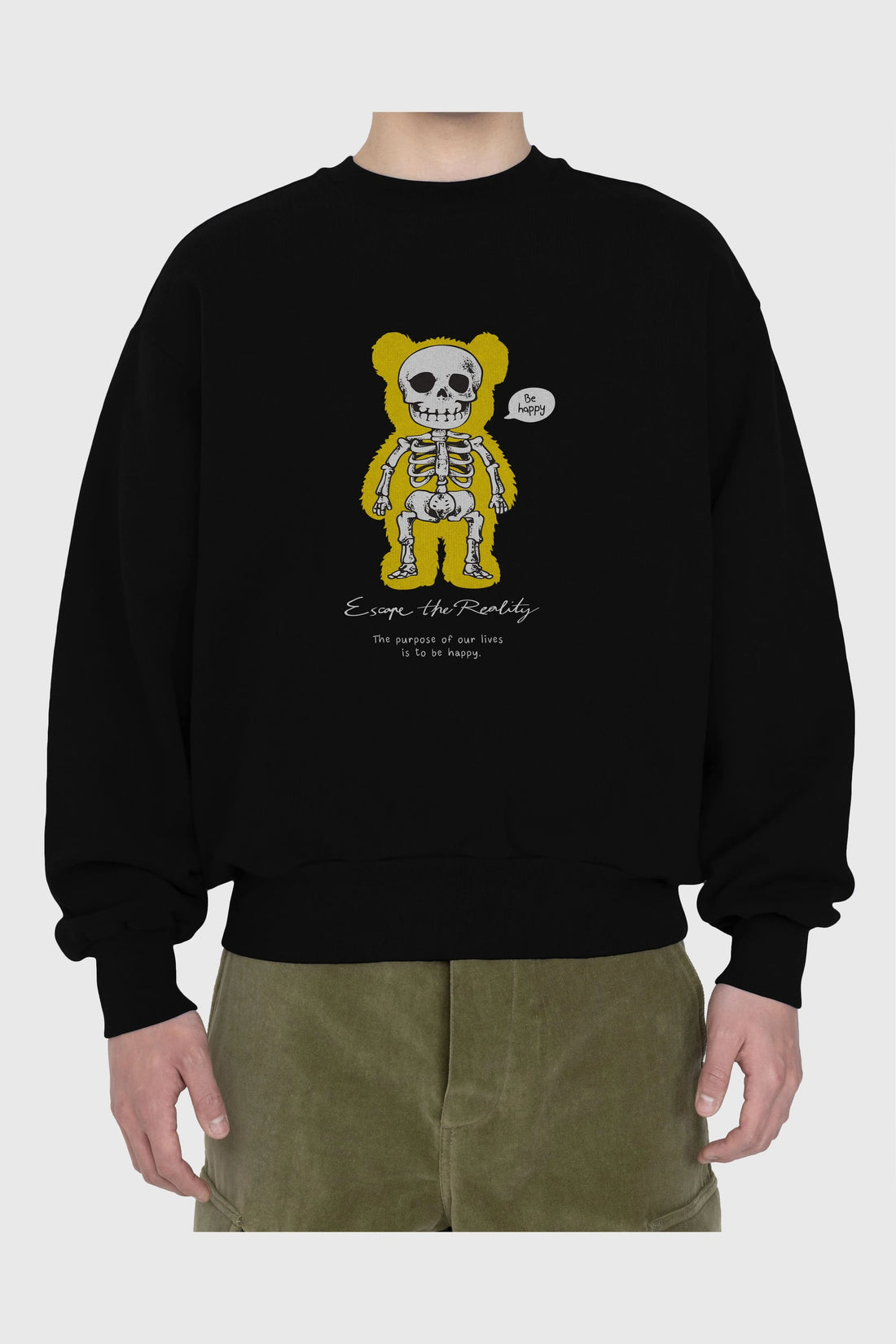 Be Happy Bear Ön Baskılı Oversize Sweatshirt Erkek Kadın Unisex