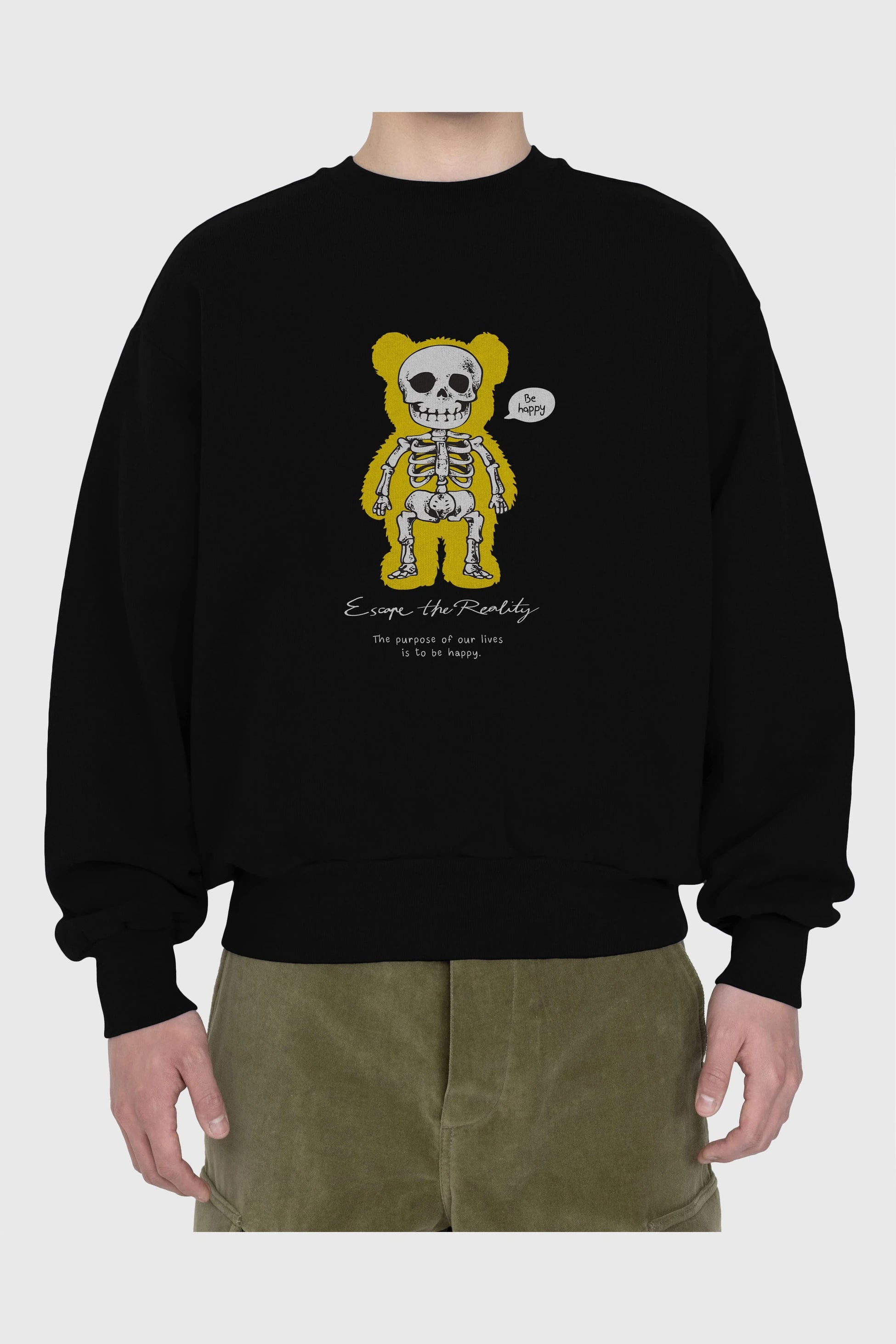 Be Happy Bear Ön Baskılı Oversize Sweatshirt Erkek Kadın Unisex