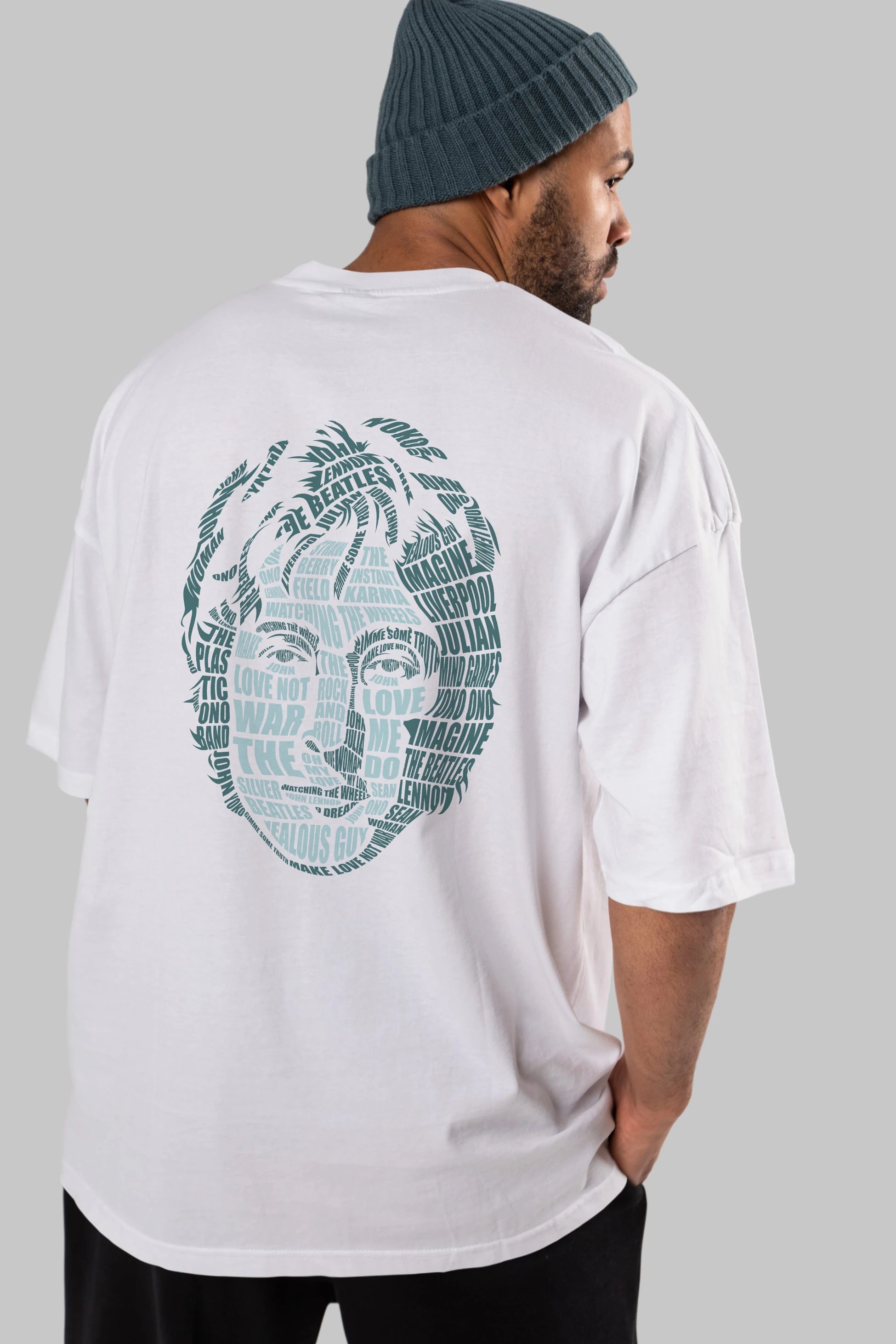 John Lennon Calligram Arka Baskılı Oversize t-shirt %100 pamuk Erkek Kadın Unisex