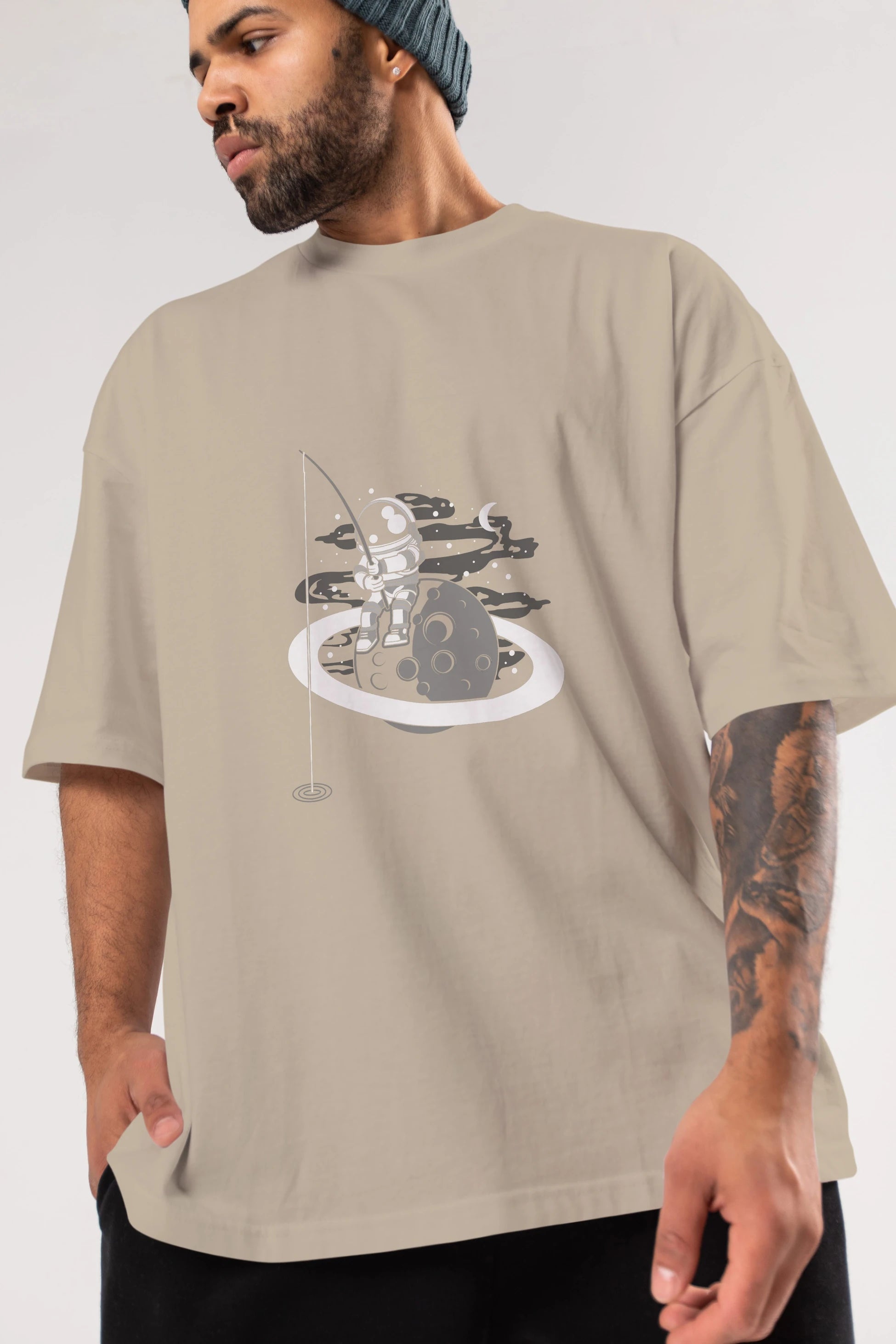 Astronaut  Fishing Ön Baskılı Oversize t-shirt Erkek Kadın Unisex