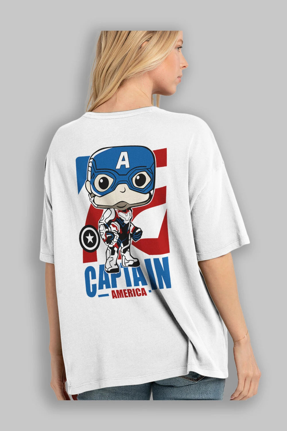 Captain America Arka Baskılı Oversize t-shirt Erkek Kadın Unisex %100 Pamuk Bisiklet Yaka tişort
