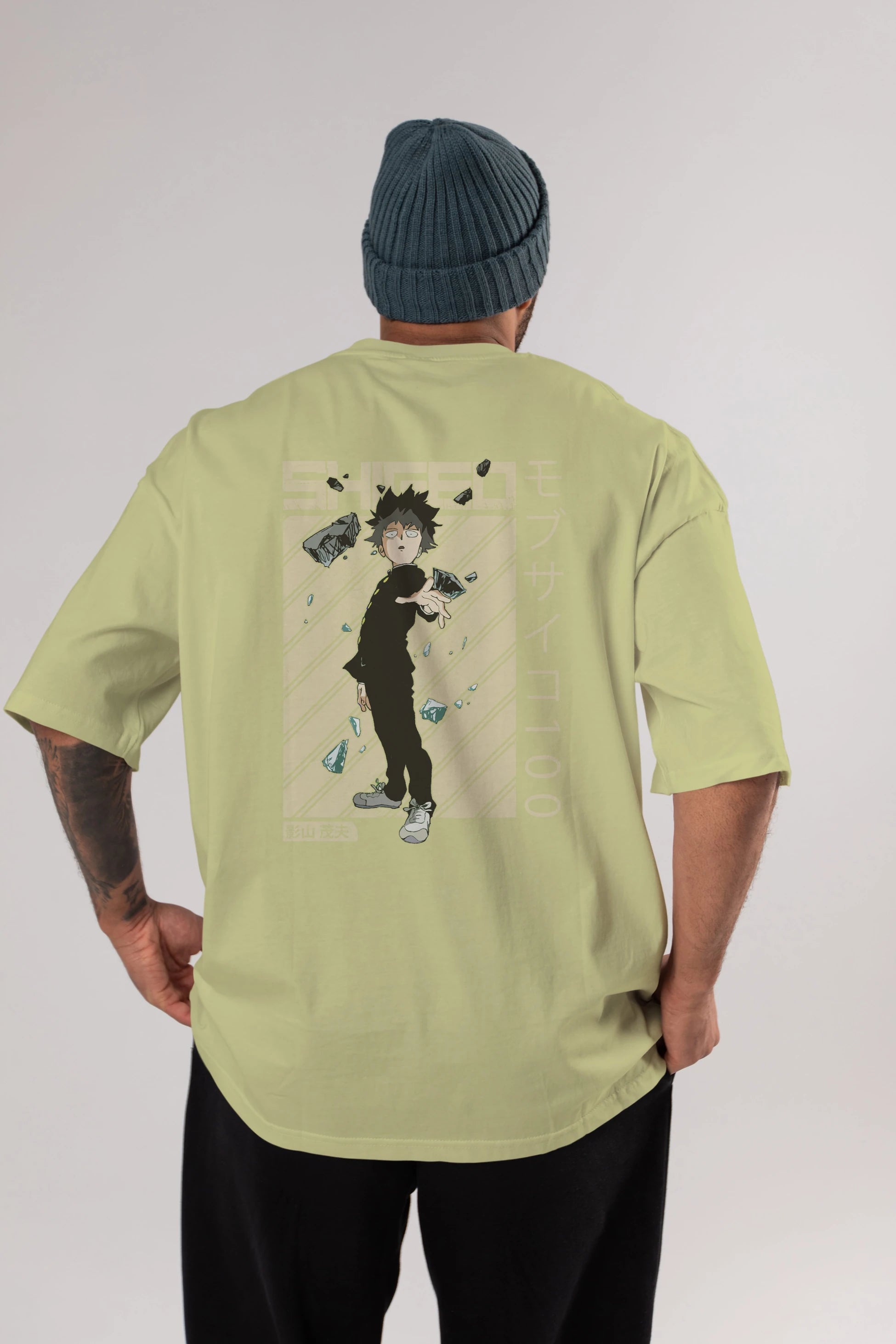 Shigeo Kageyama 3 Anime Arka Baskılı Oversize t-shirt Erkek Kadın Unisex