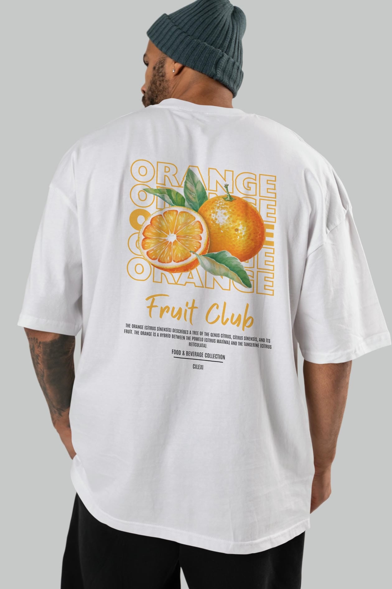 Orange Arka Baskılı Oversize t-shirt Erkek Kadın Pamuk Bisiklet Yaka tişort
