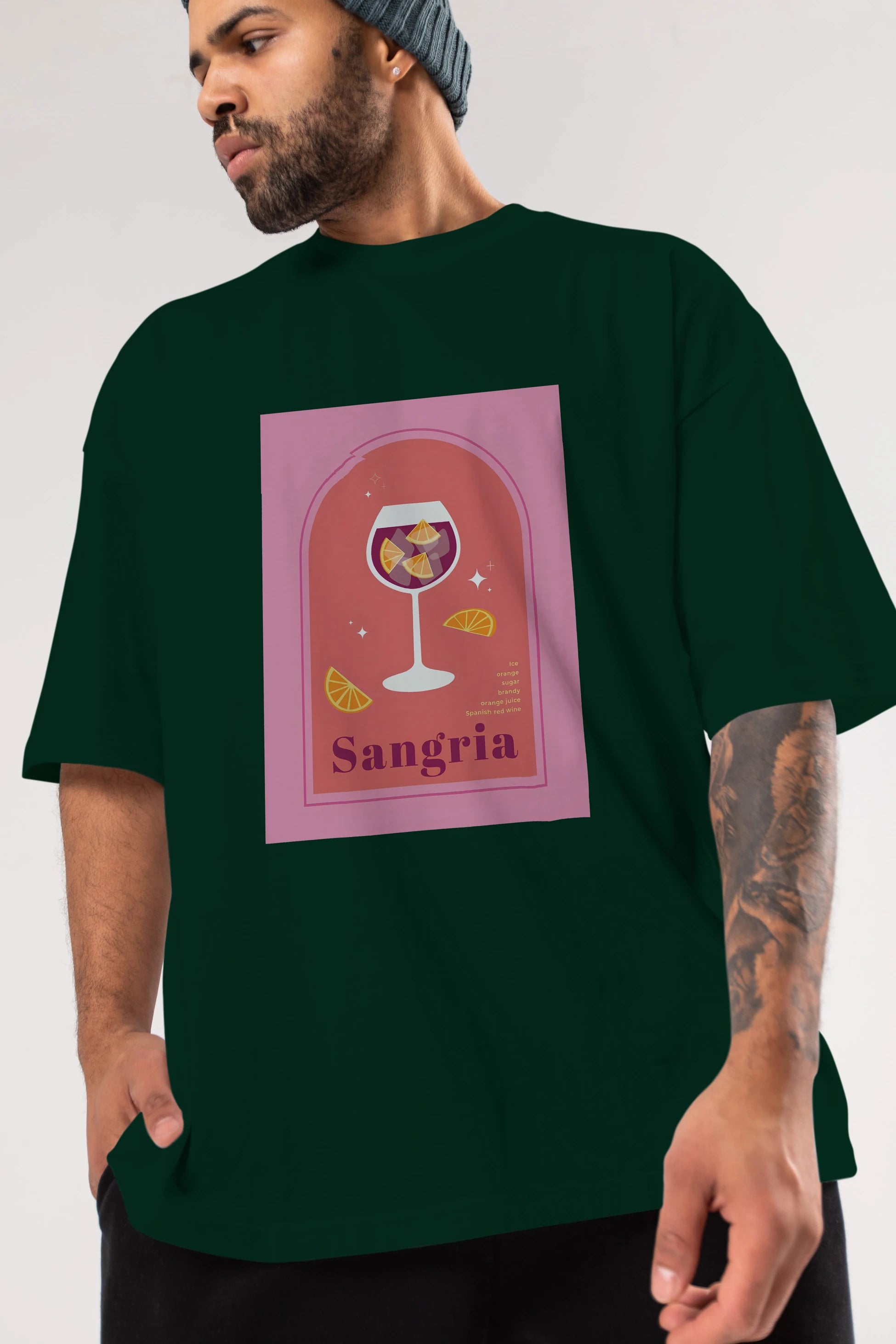 Sangria Ön Baskılı Oversize t-shirt Erkek Kadın Unisex %100 Pamuk Bisiklet Yaka tişort