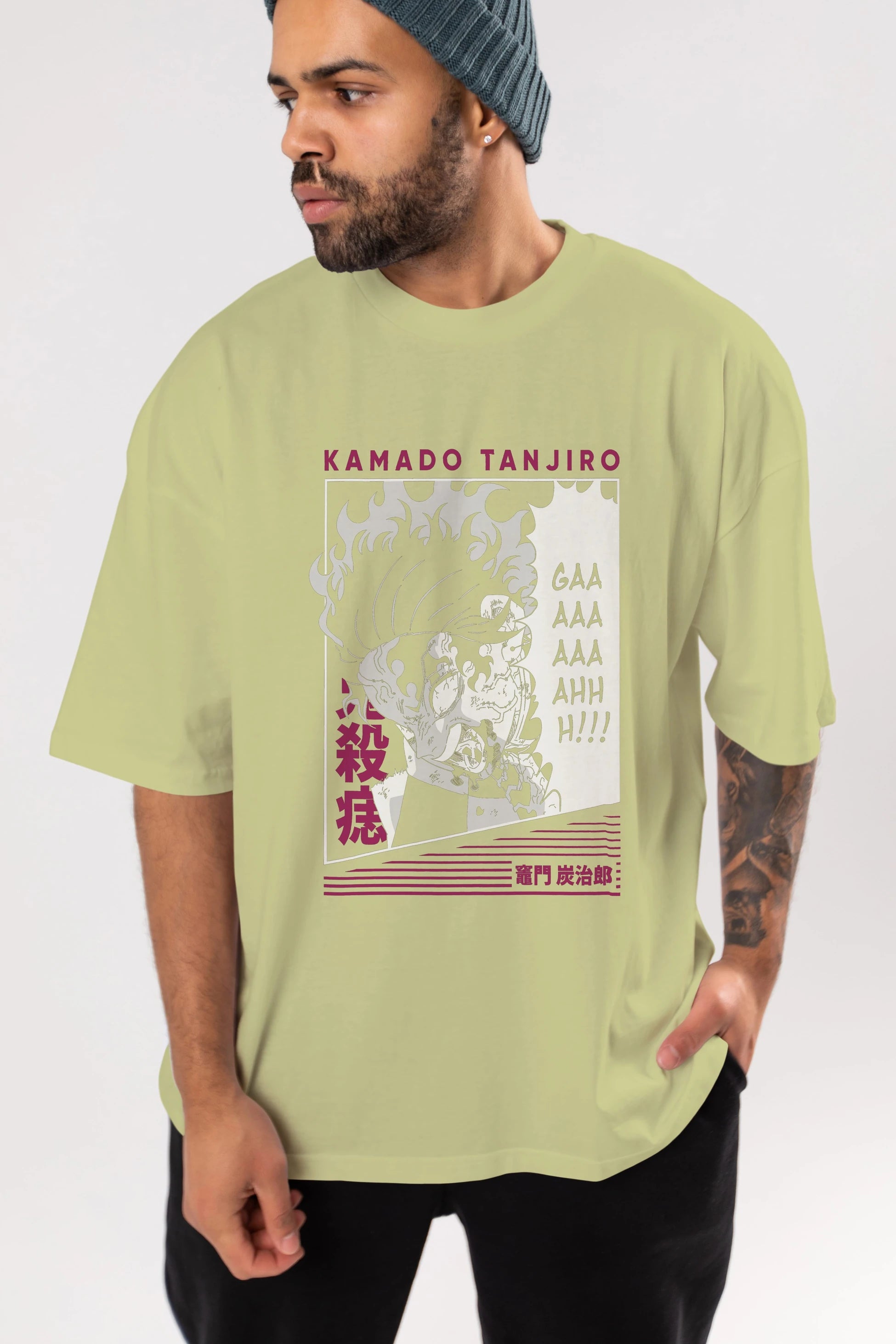 TANJIRO KAMADO 3 Anime Ön Baskılı Oversize t-shirt %100 pamuk Erkek Kadın Unisex