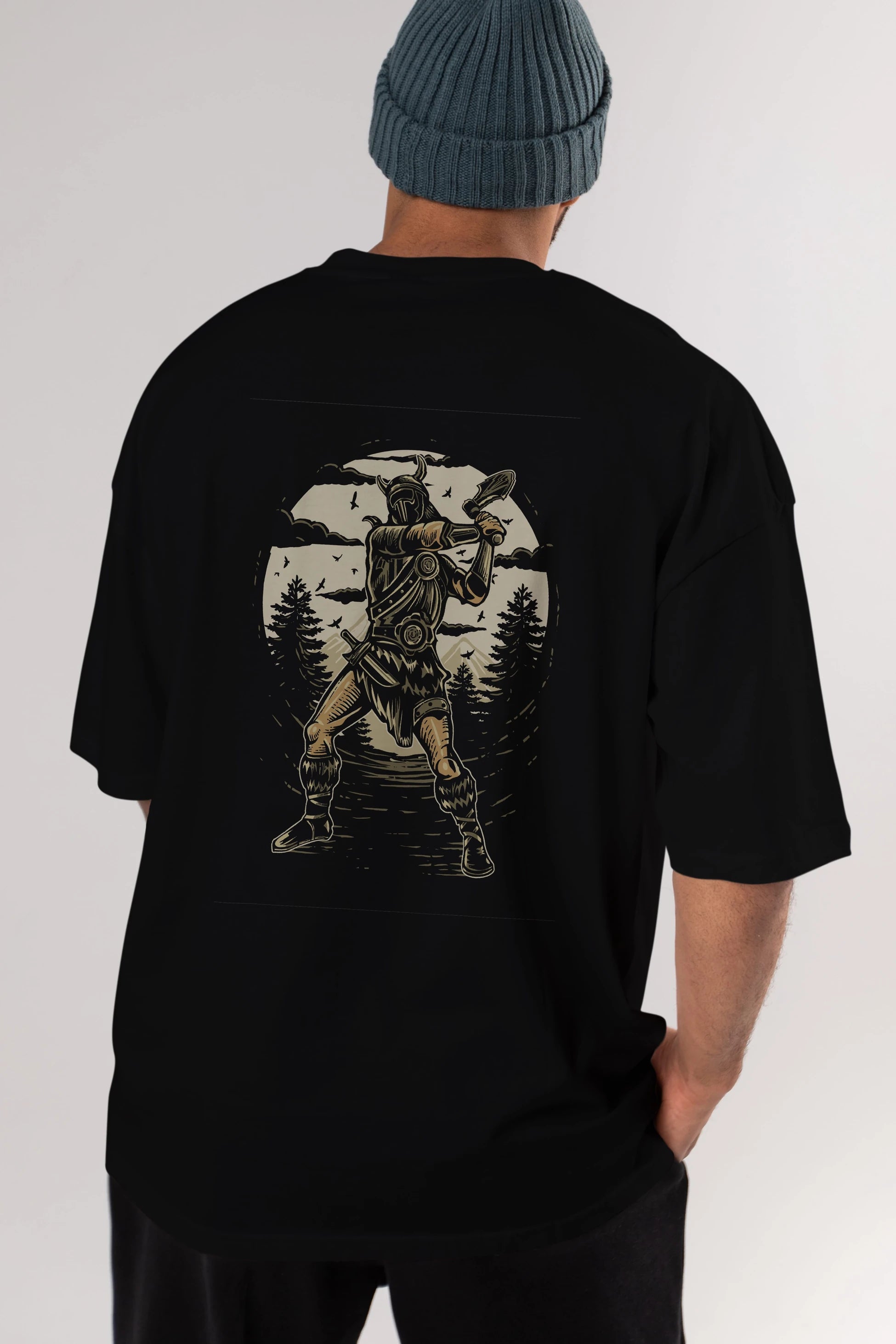 Viking Arka Baskılı Oversize t-shirt Erkek Kadın Unisex %100 Pamuk