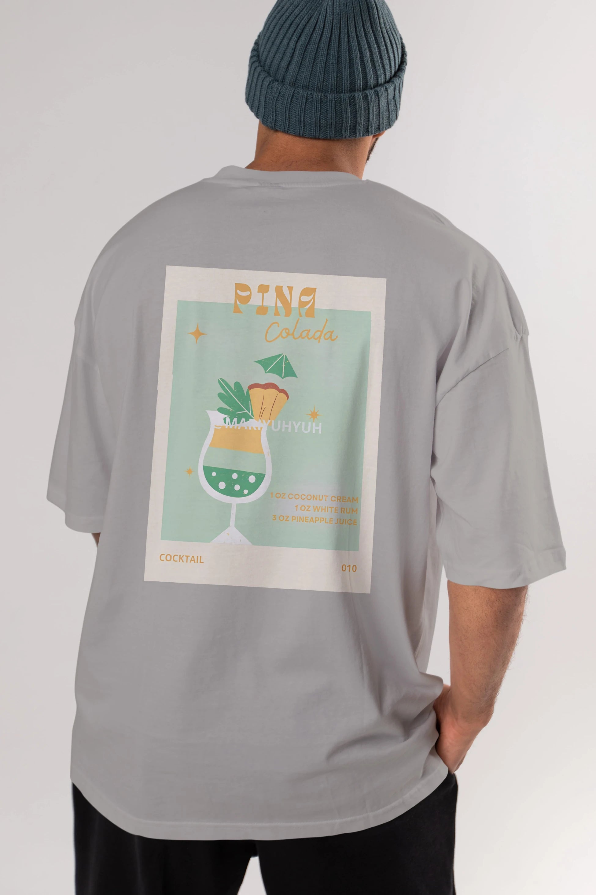Pina Colada Arka Baskılı Oversize t-shirt Erkek Kadın Unisex %100 Pamuk Bisiklet Yaka tişort