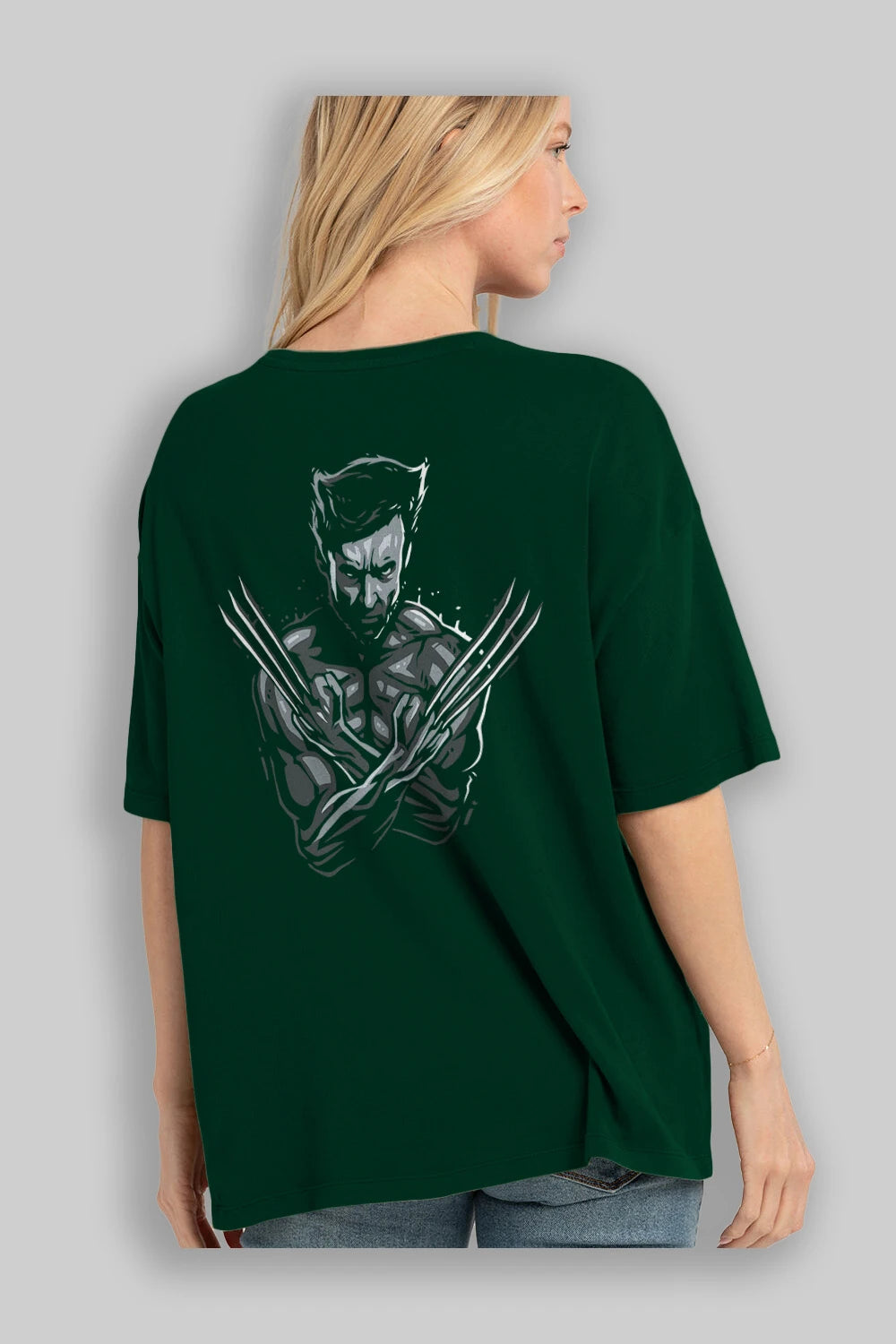 Wolverine Arka Baskılı Oversize t-shirt Erkek Kadın Unisex %100 Pamuk Bisiklet Yaka tişort