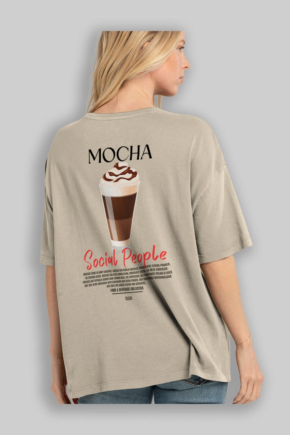 Mocha Kokteyl Serisi Baskılı Oversize t-shirt Erkek Kadın Unisex %100 Pamuk Bisiklet Yaka tişort