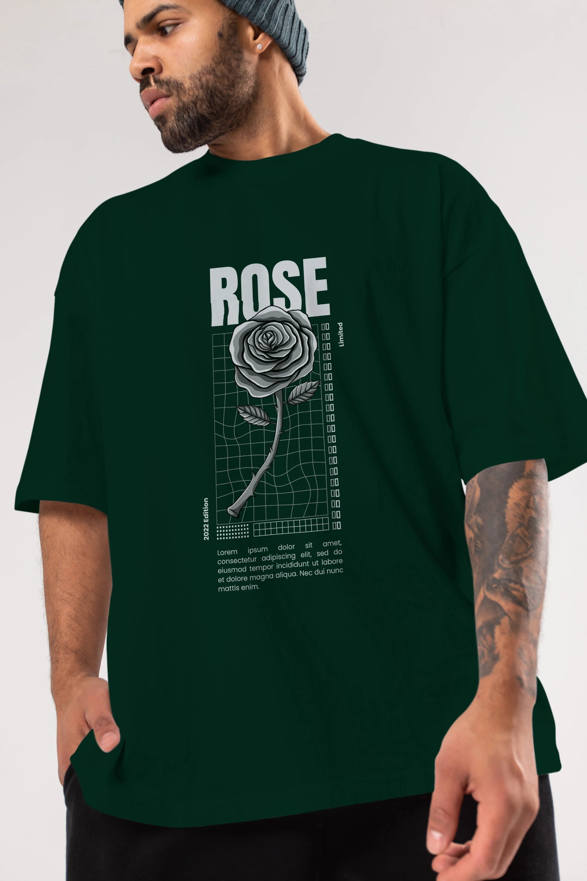 Rose Streetwear Ön Baskılı Oversize t-shirt Erkek Kadın Unisex