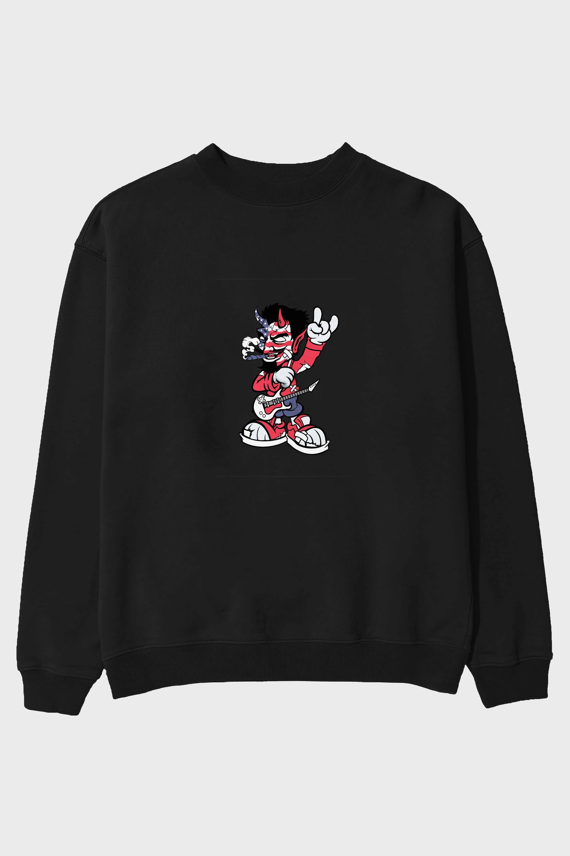 American Devil Rockstar Ön Baskılı Oversize Sweatshirt Erkek Kadın Unisex
