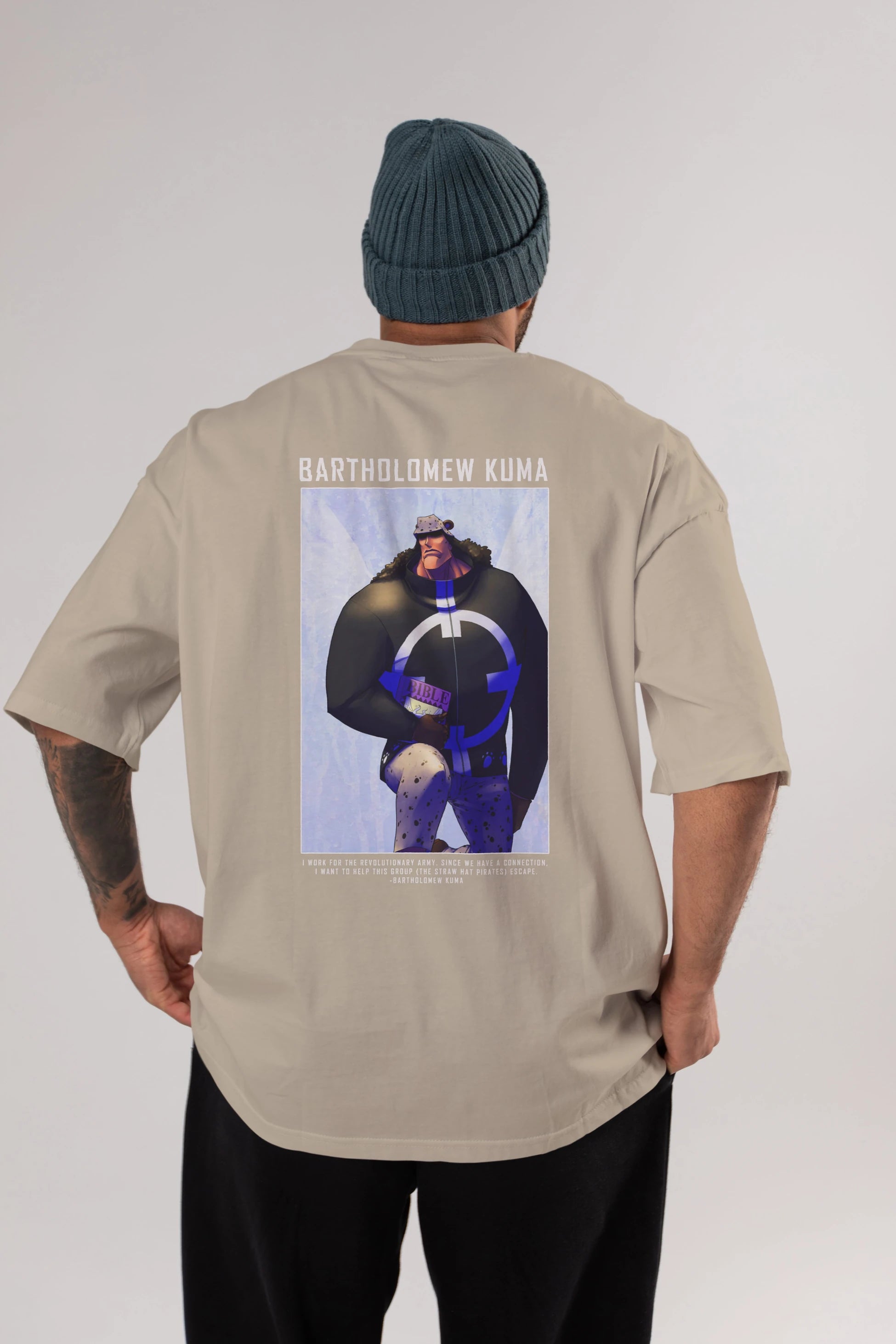 Bartholomew Kuma Anime Arka Baskılı Oversize t-shirt Erkek Kadın Unisex %100 pamuk tişort