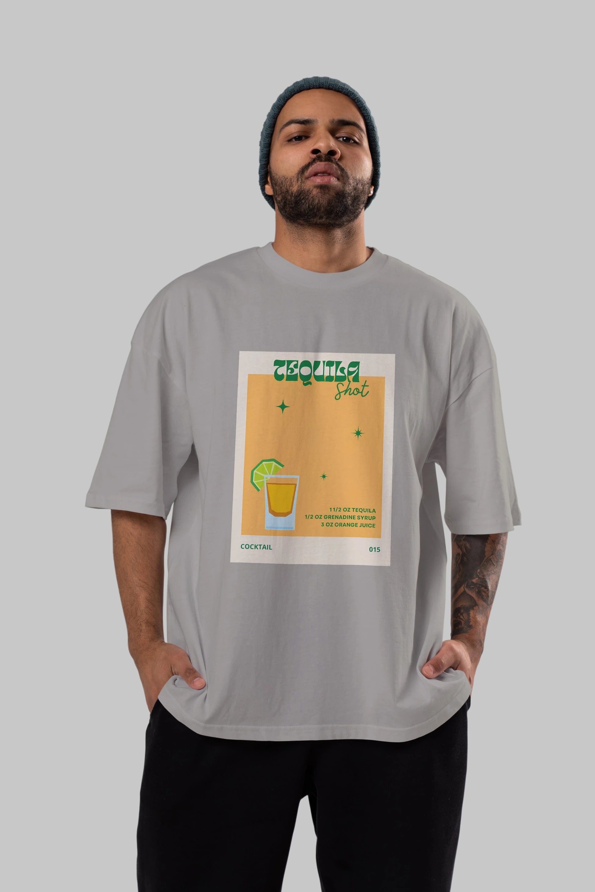 Tequila Shot 2 Ön Baskılı Oversize t-shirt Erkek Kadın Unisex %100 Pamuk Bisiklet Yaka tişort