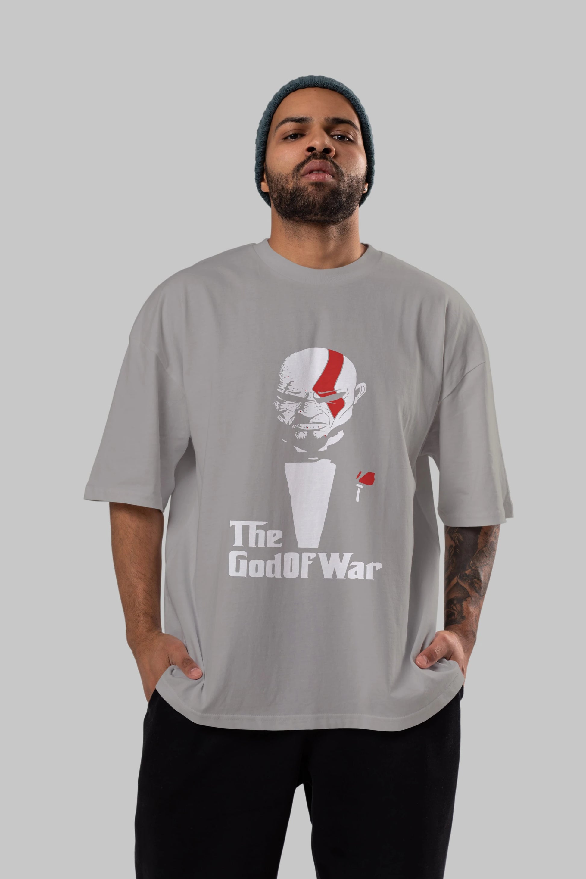 The God of War Ön Baskılı Oversize t-shirt Erkek Kadın Unisex %100 Pamuk Bisiklet Yaka tişort