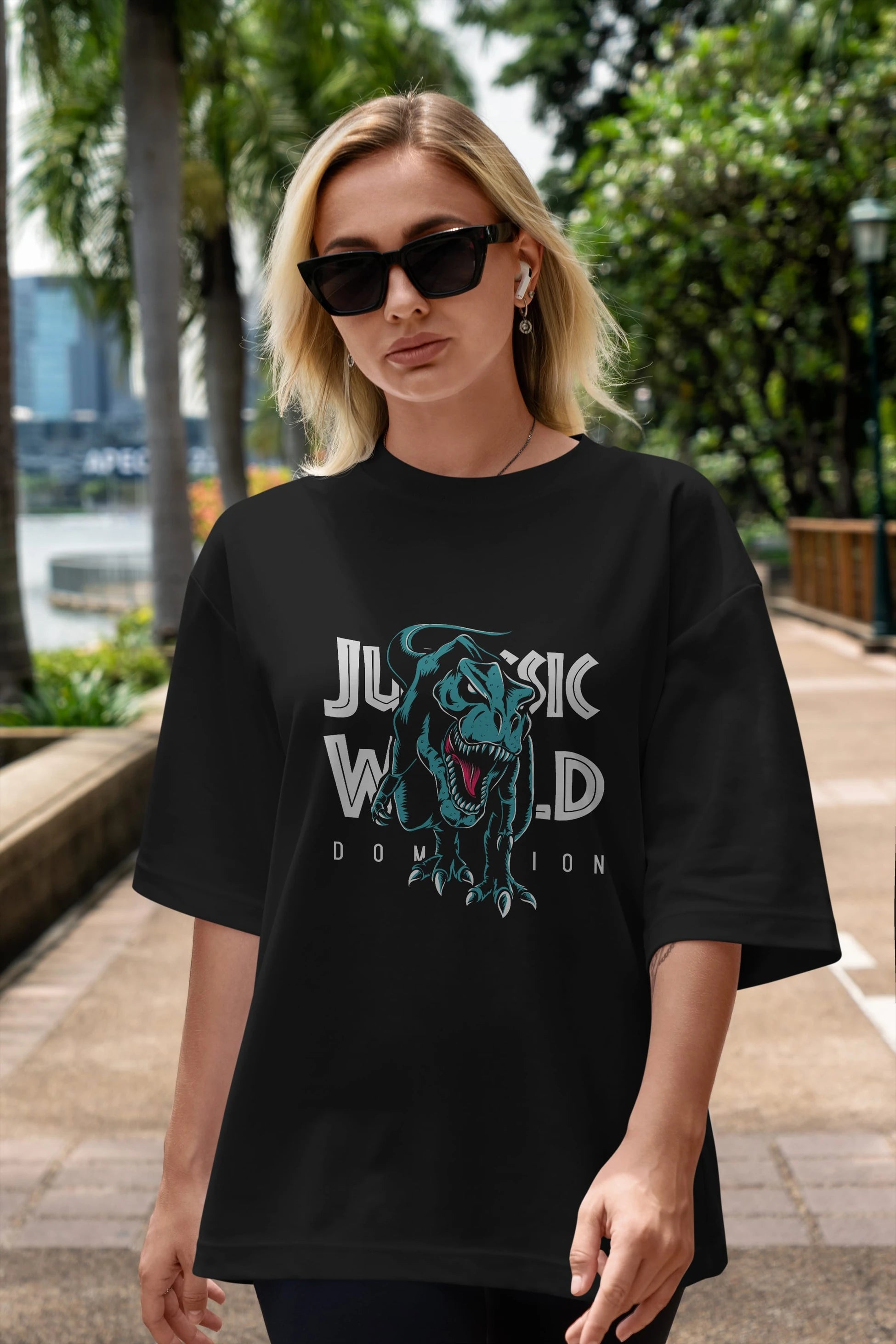 Jurassic Park (1) Ön Baskılı Oversize t-shirt Erkek Kadın Unisex %100 Pamuk Bisiklet Yaka tişort