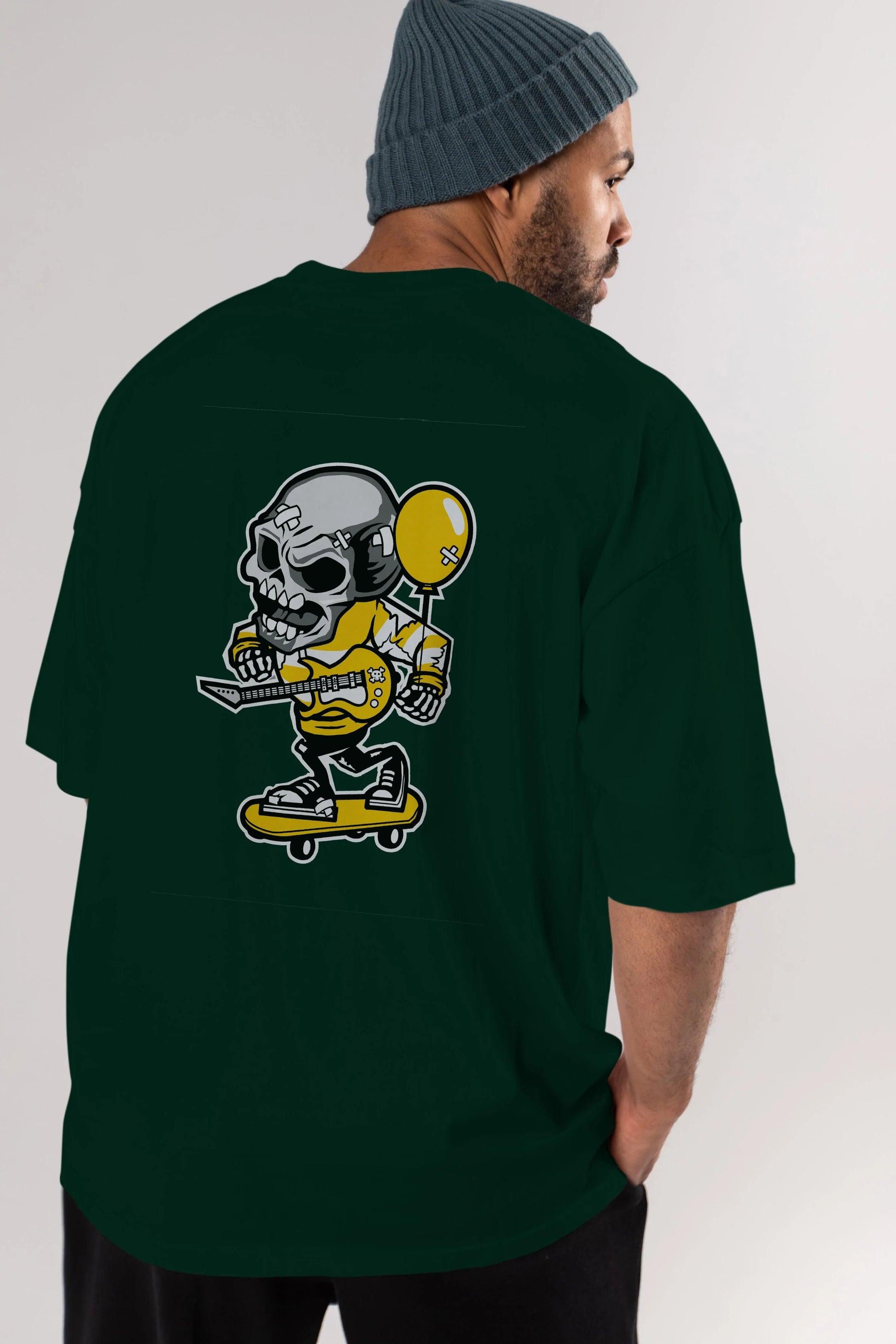 Skull Skater Arka Baskılı Oversize t-shirt Erkek Kadın Unisex %100 Pamuk tişort