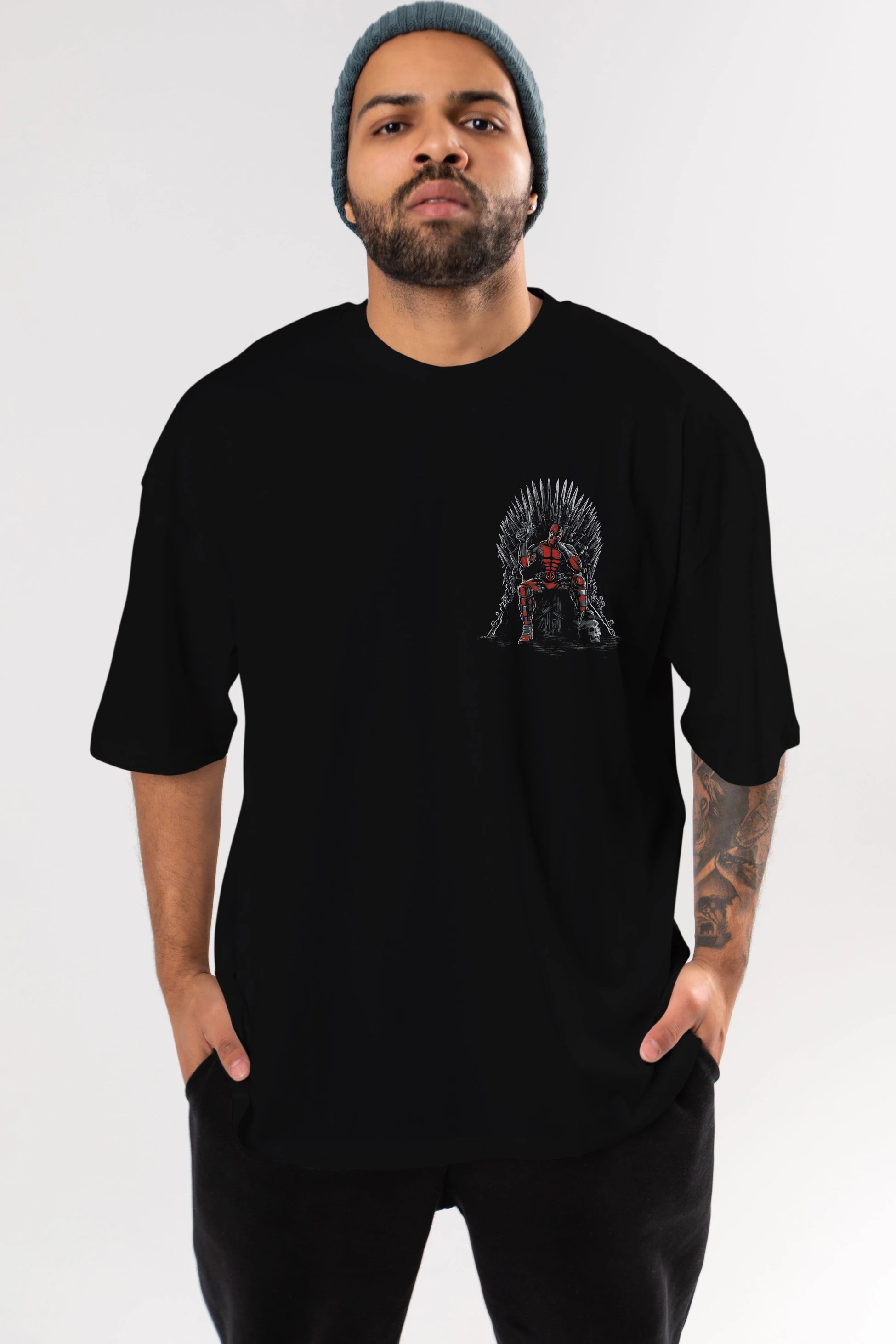 Deadpool (6) Ön Sol Baskılı Oversize t-shirt Erkek Kadın Unisex %100 Pamuk Bisiklet Yaka tişort