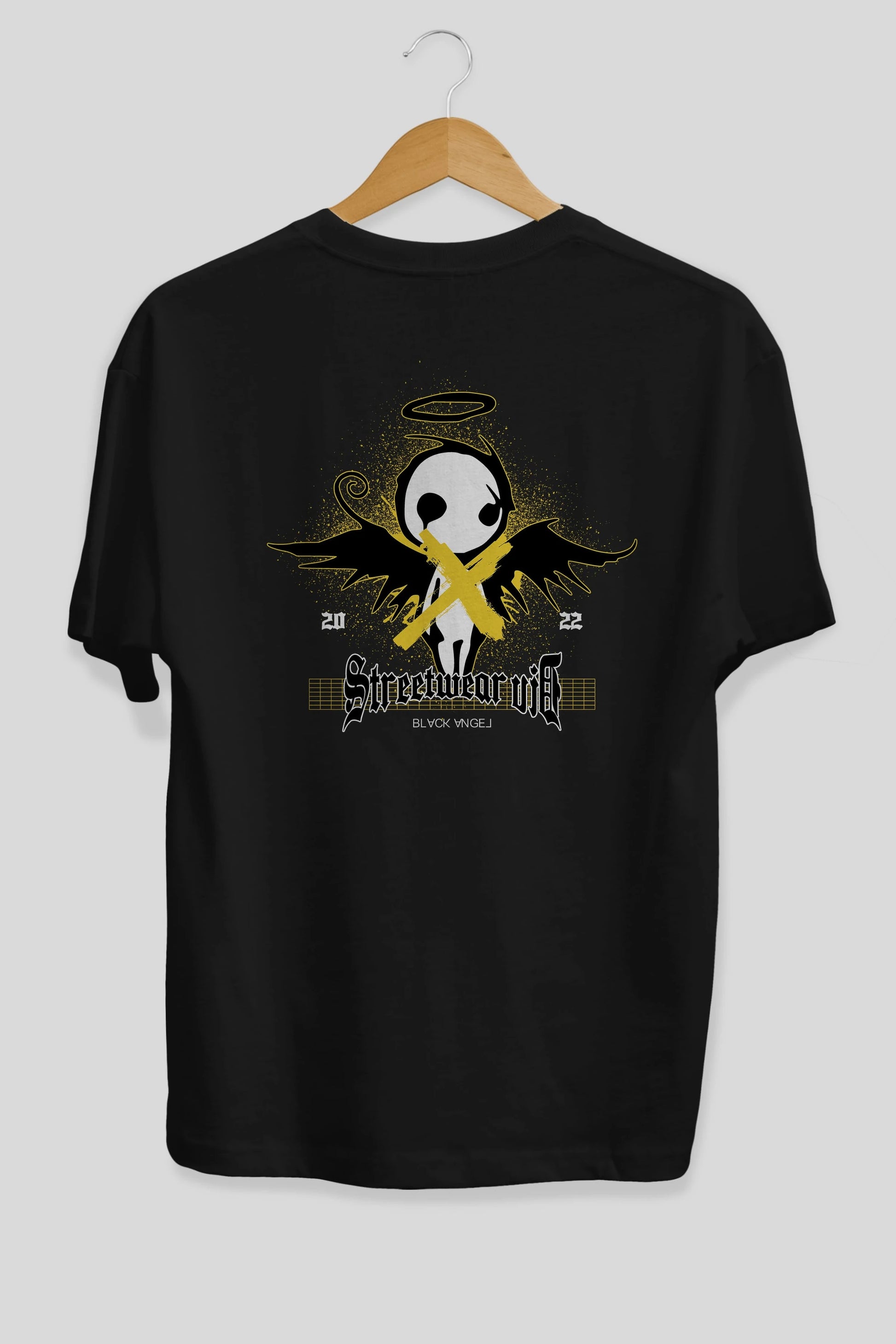 Black Angel Arka Baskılı Oversize t-shirt Erkek Kadın Unisex