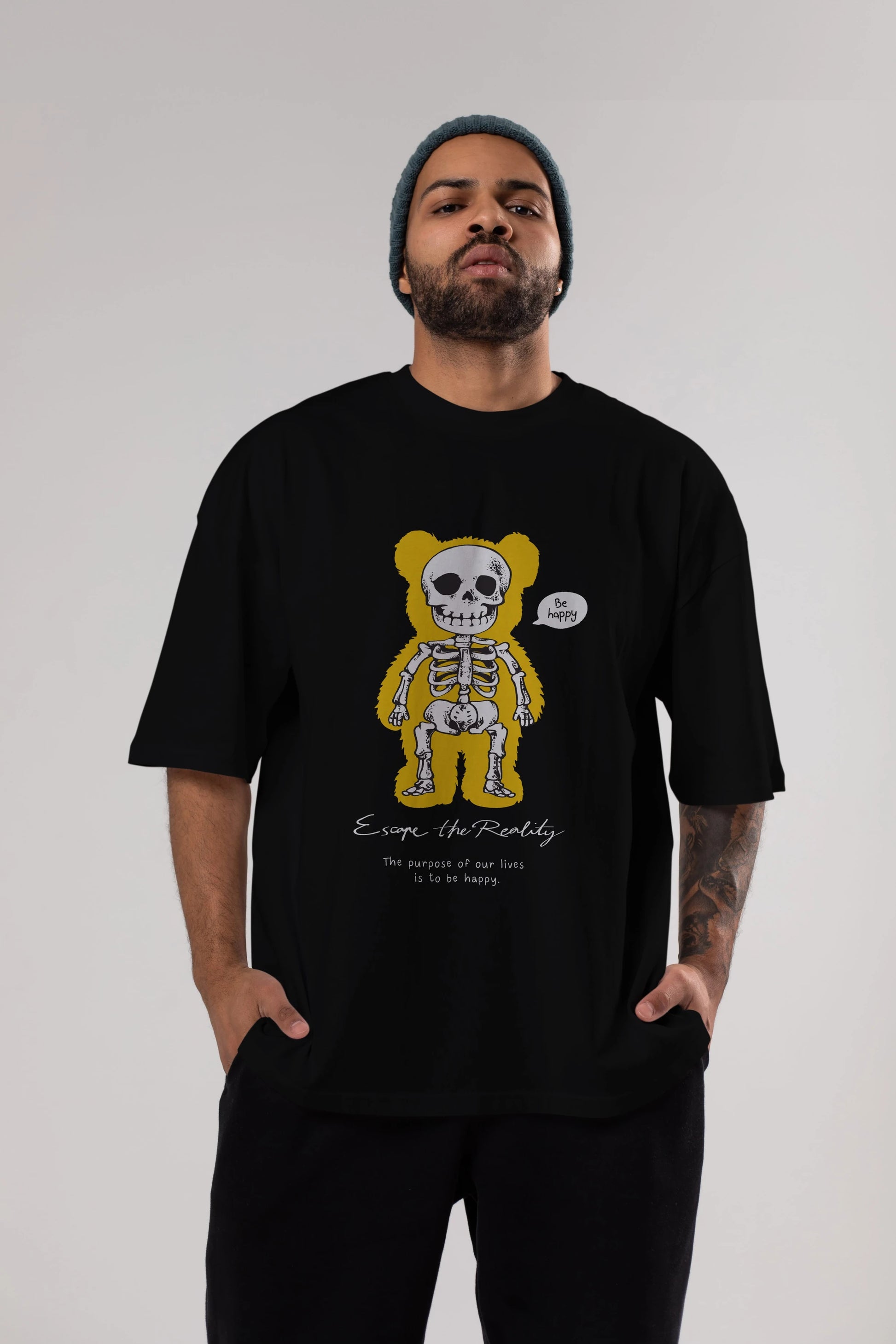 Be Happy Bear Ön Baskılı Oversize t-shirt Erkek Kadın Unisex