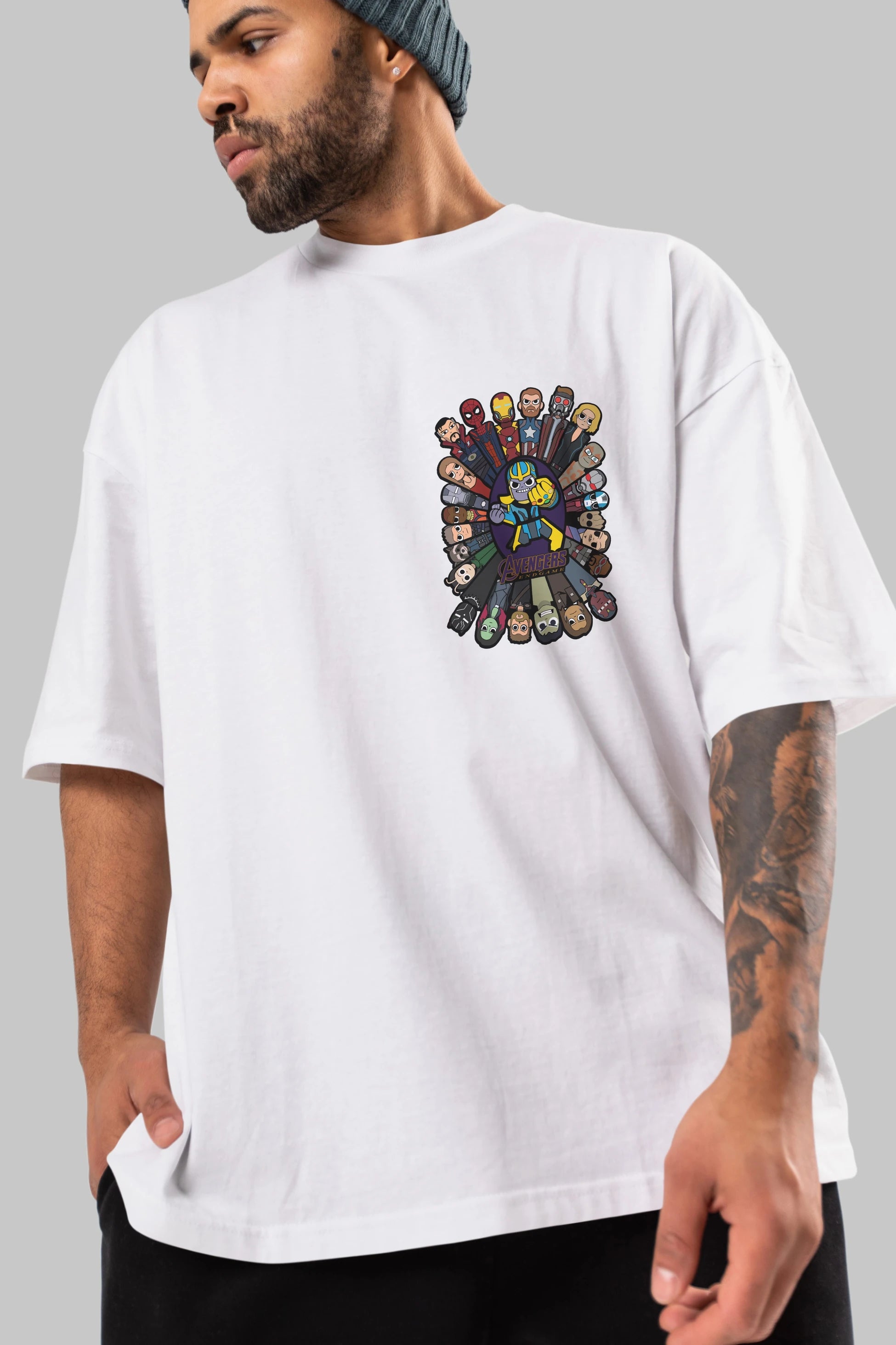 The Avengers (2) Ön Sol Baskılı Oversize t-shirt Erkek Kadın Unisex %100 Pamuk Bisiklet Yaka tişort