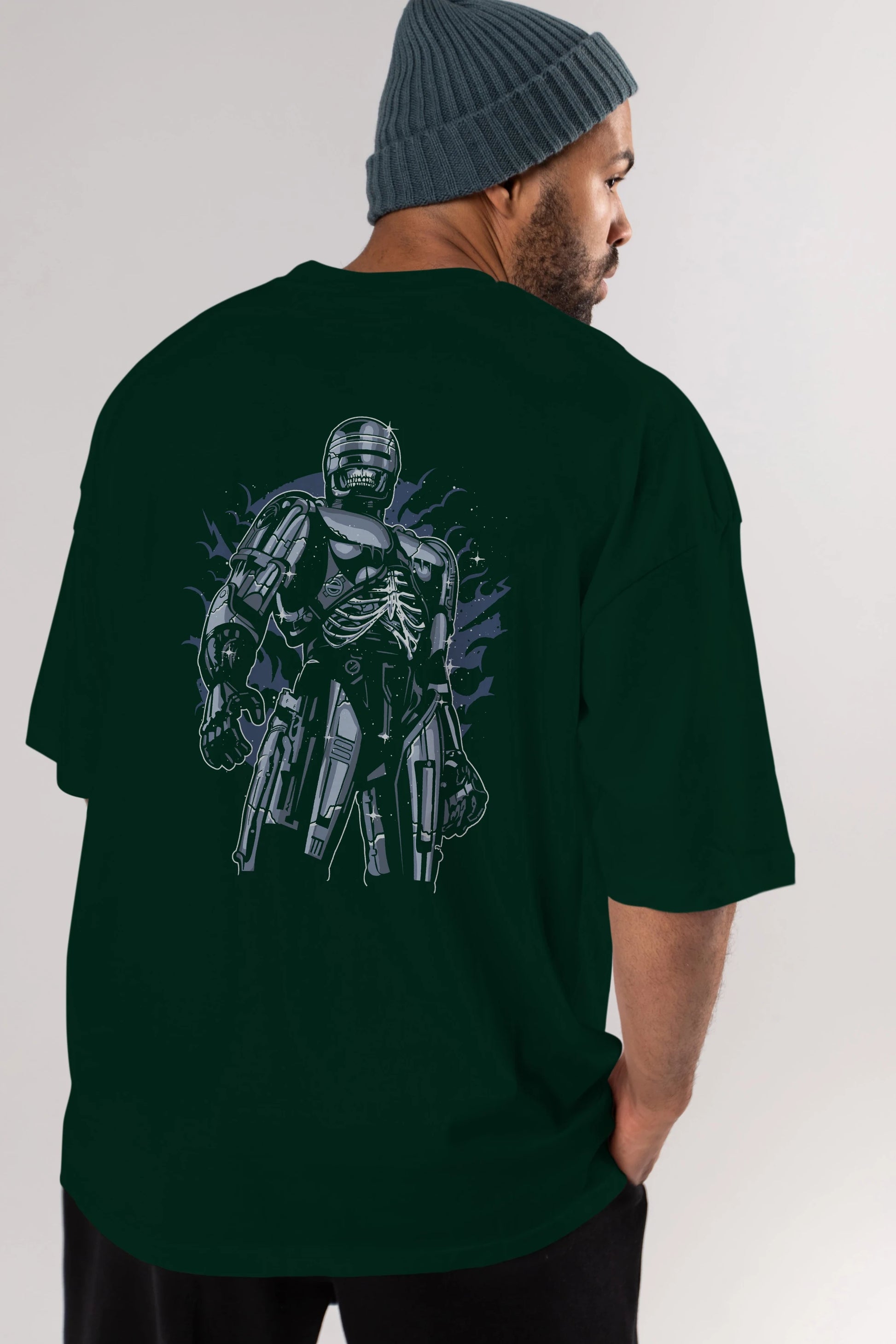 Roboskull Arka Baskılı Oversize t-shirt Erkek Kadın Unisex %100 Pamuk