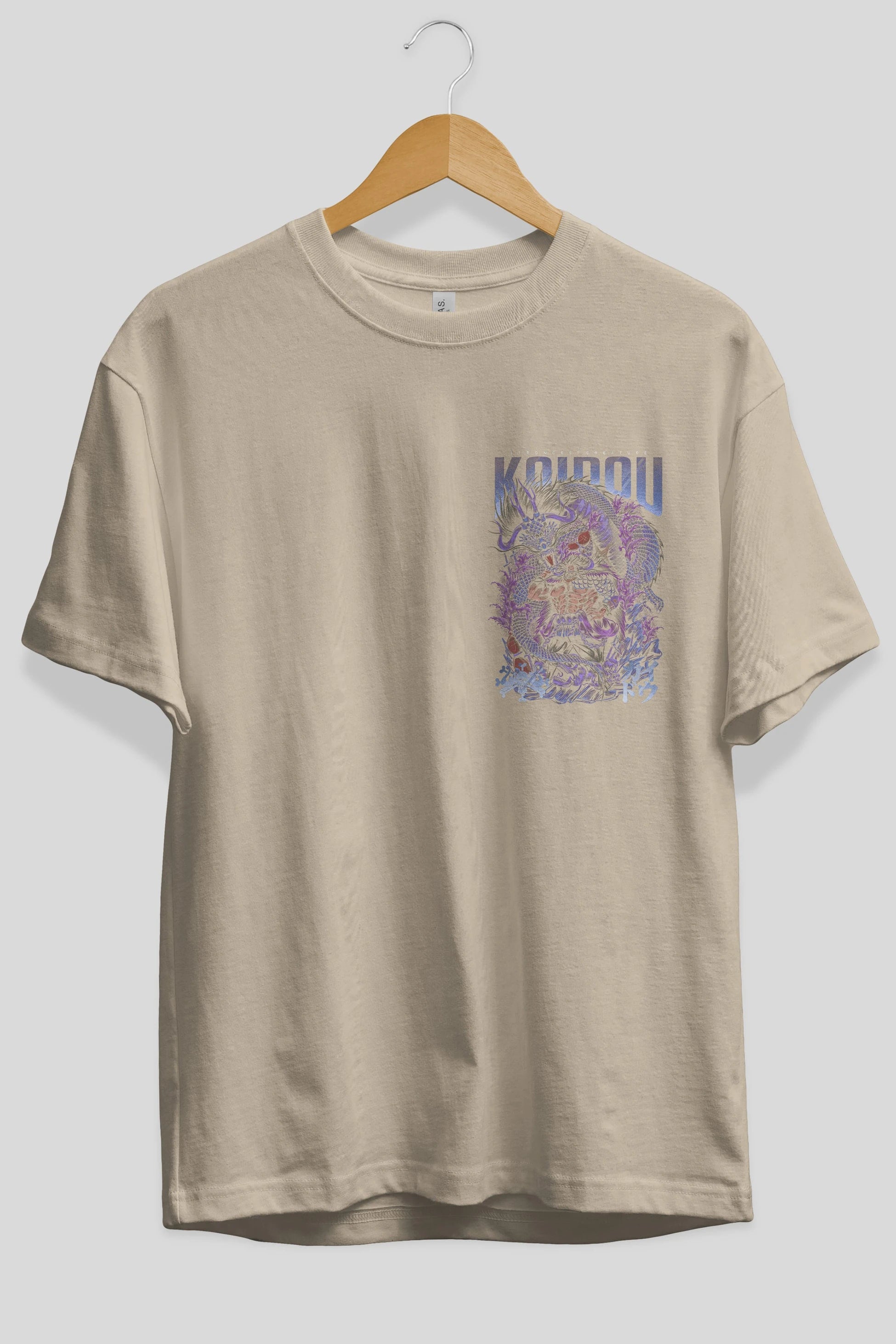 KAIDOU ONE PIECE Ön Sol Baskılı Oversize t-shirt Erkek Kadın Unisex %100 Pamuk Bisiklet Yaka tişort