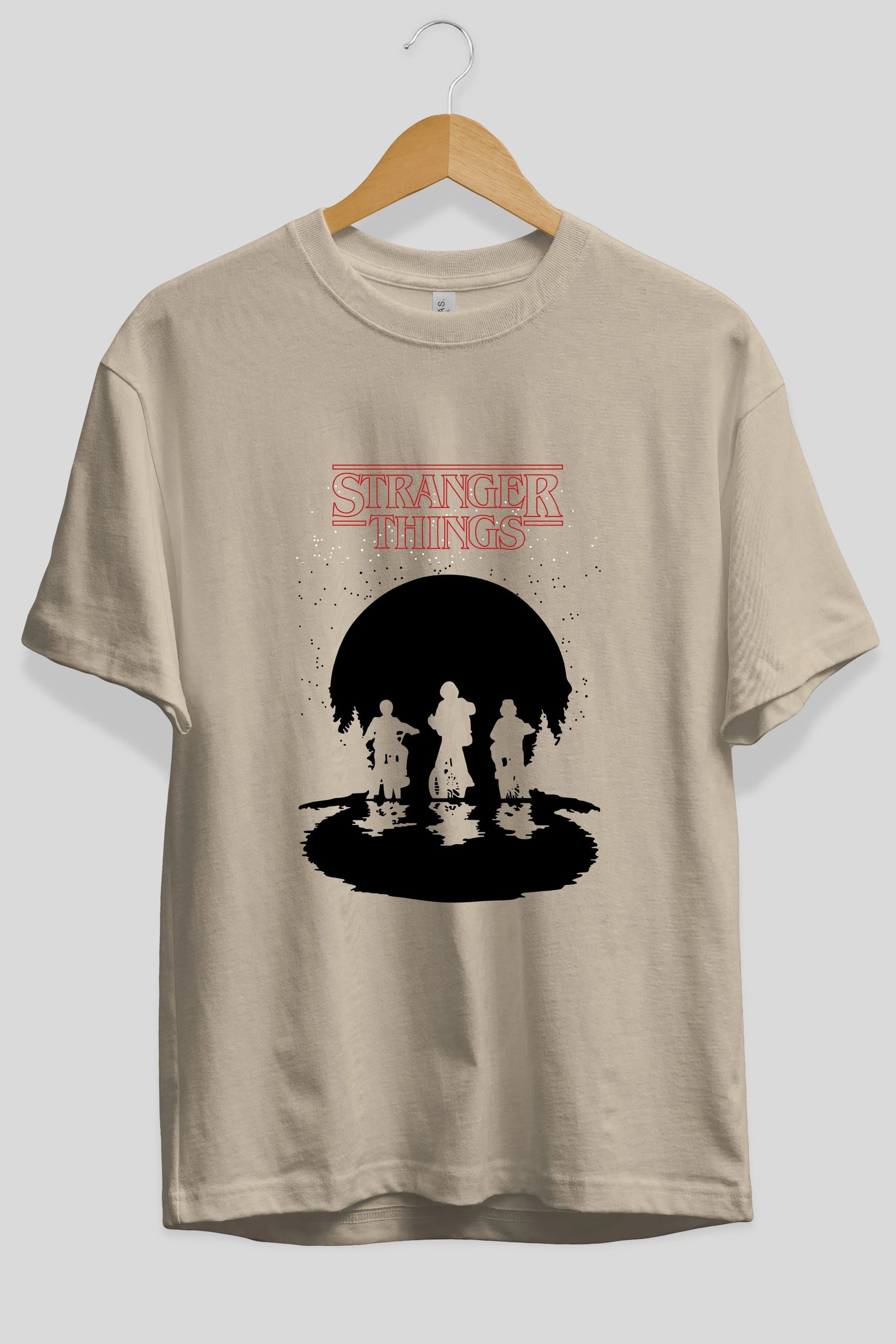 Stranger Things Ön Baskılı Oversize t-shirt Erkek Kadın Unisex %100 Pamuk Bisiklet Yaka tişort