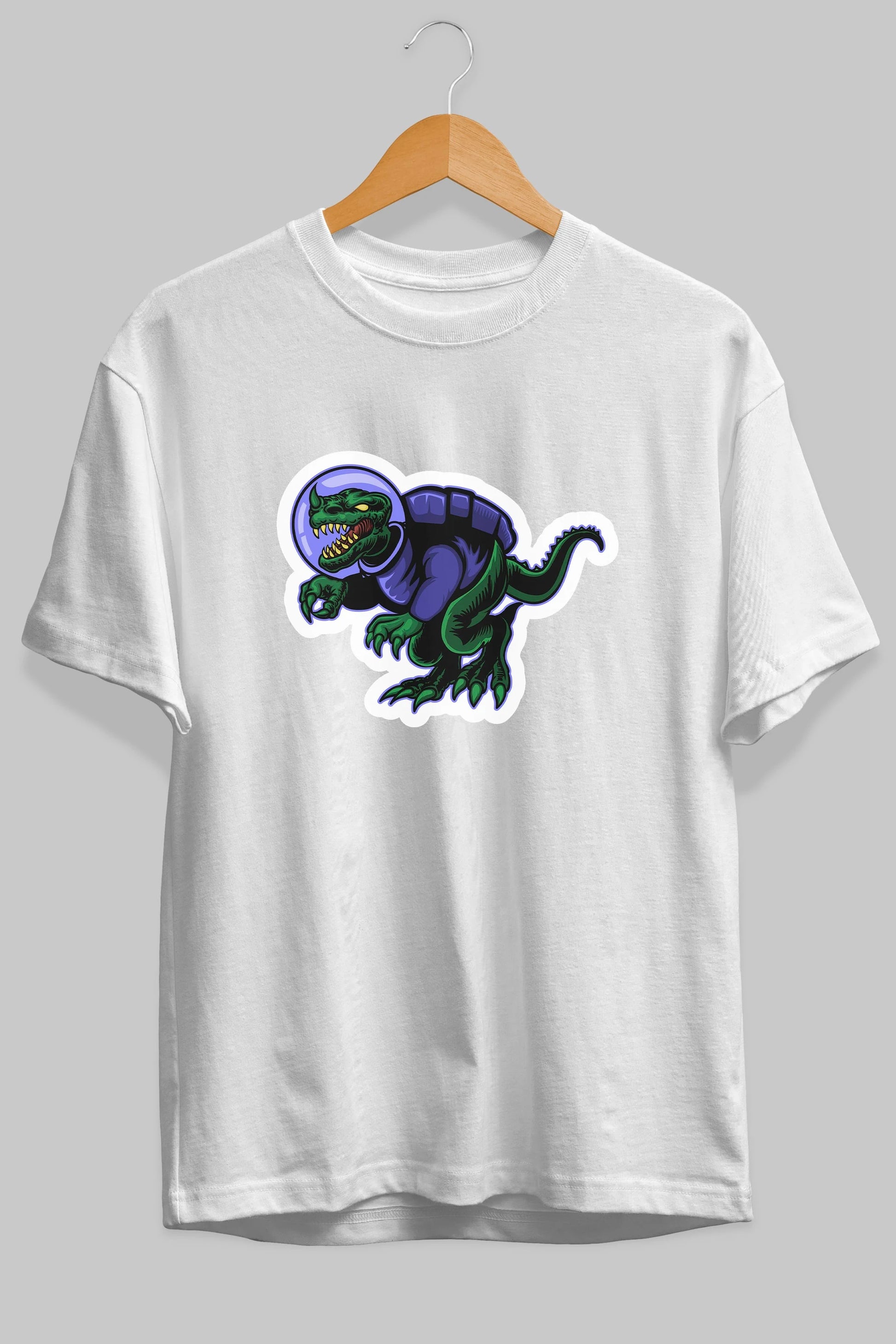 Space Dino Sticker Ön Baskılı Oversize t-shirt Erkek Kadın Unisex