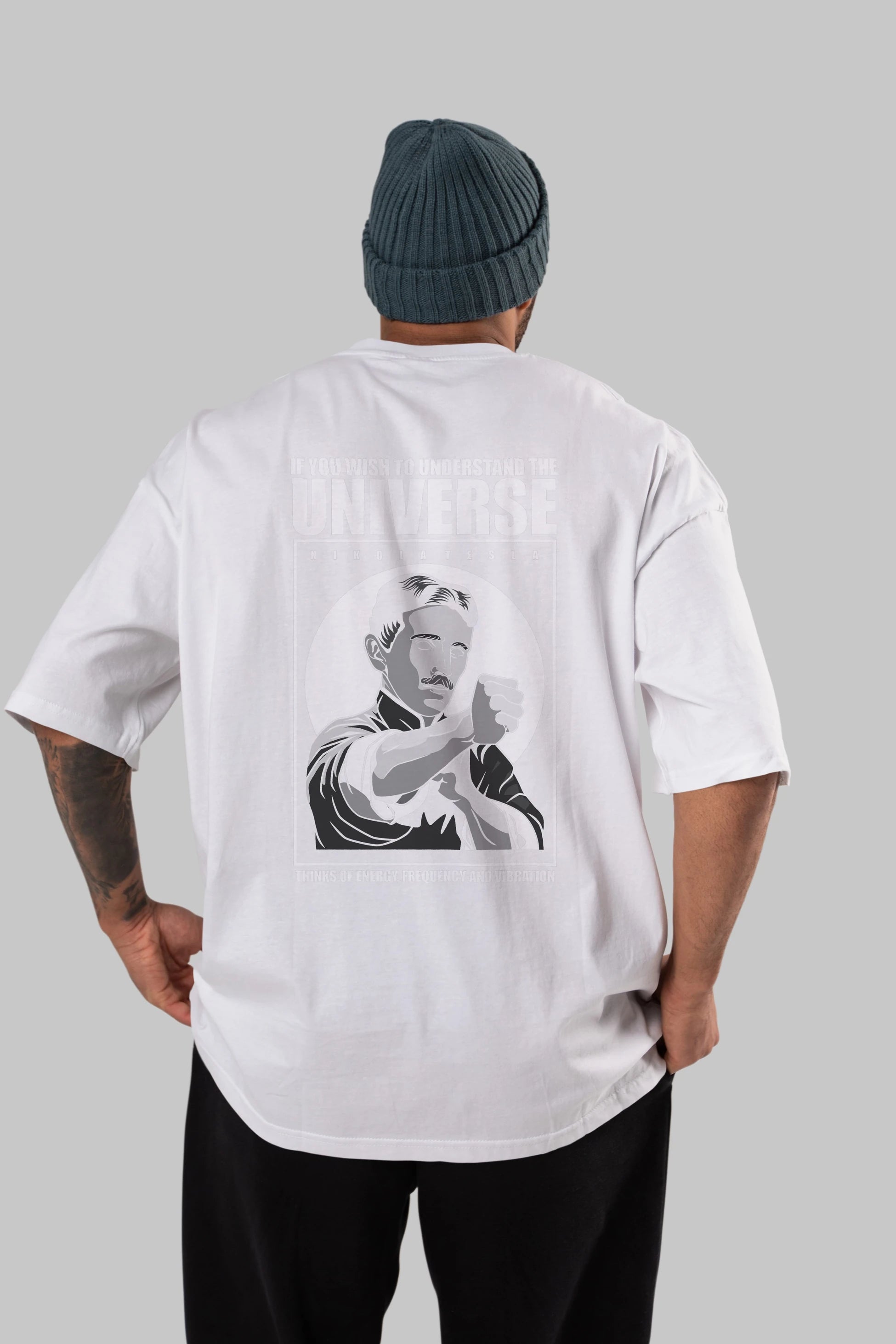 Nicola Tesla Ip Man Arka Baskılı Oversize t-shirt Erkek Kadın Unisex %100 Pamuk tişort