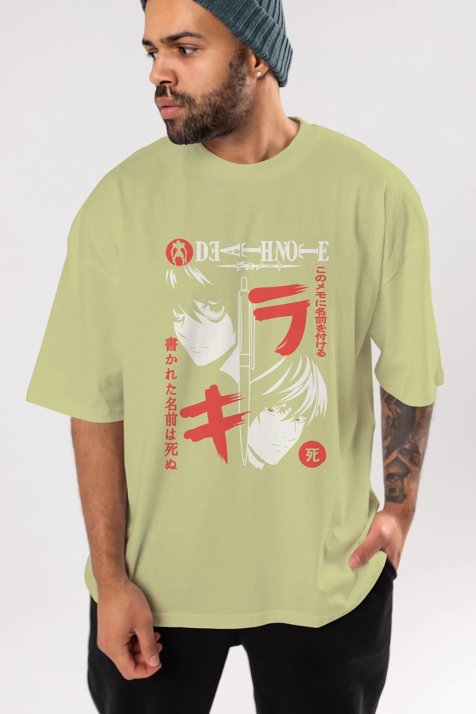 DEATHNOTE L vs KIRA Anime Ön Baskılı Oversize t-shirt %100 pamuk Erkek Kadın Unisex