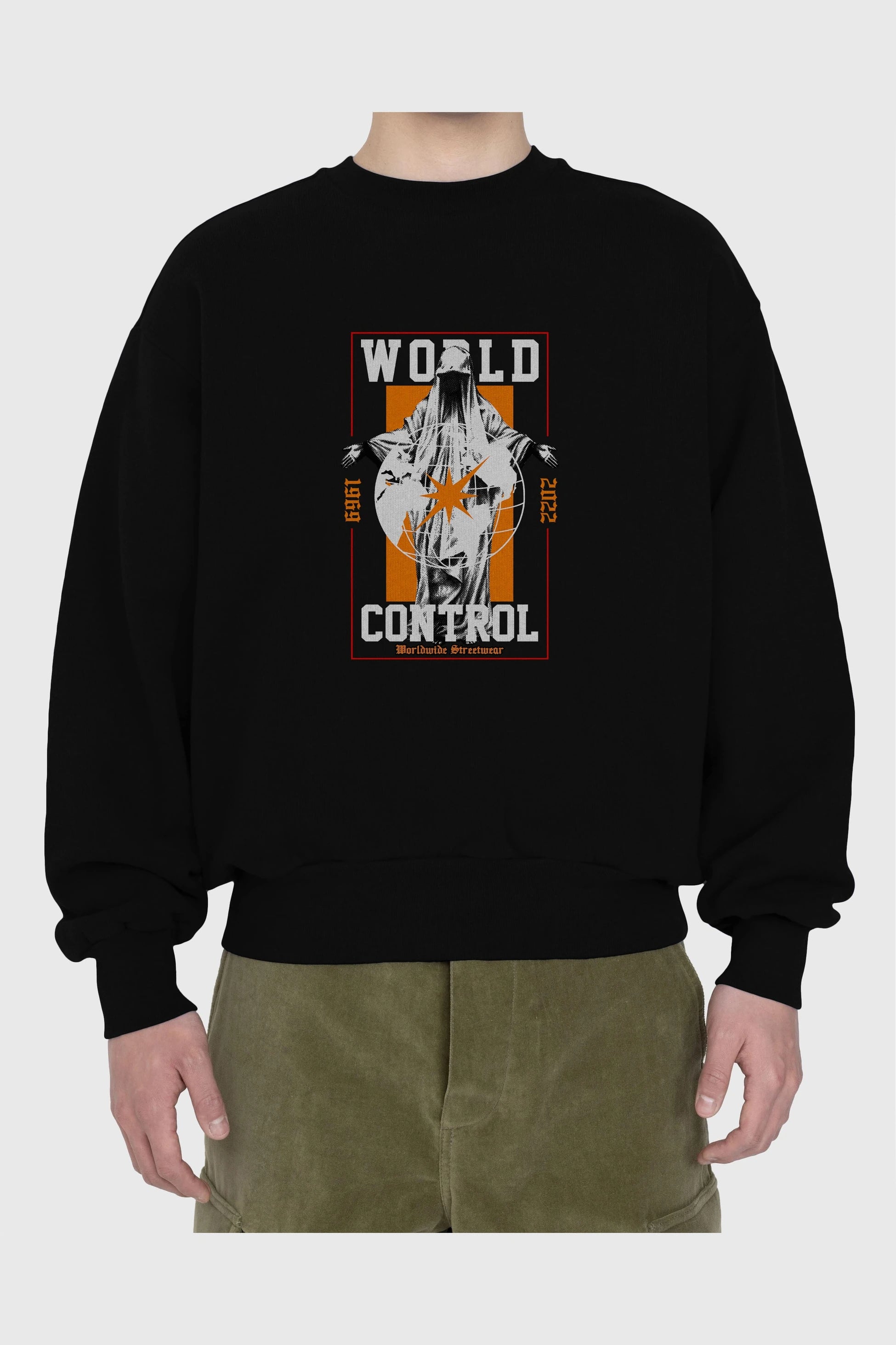 World Control Ön Baskılı Oversize Sweatshirt Erkek Kadın Unisex