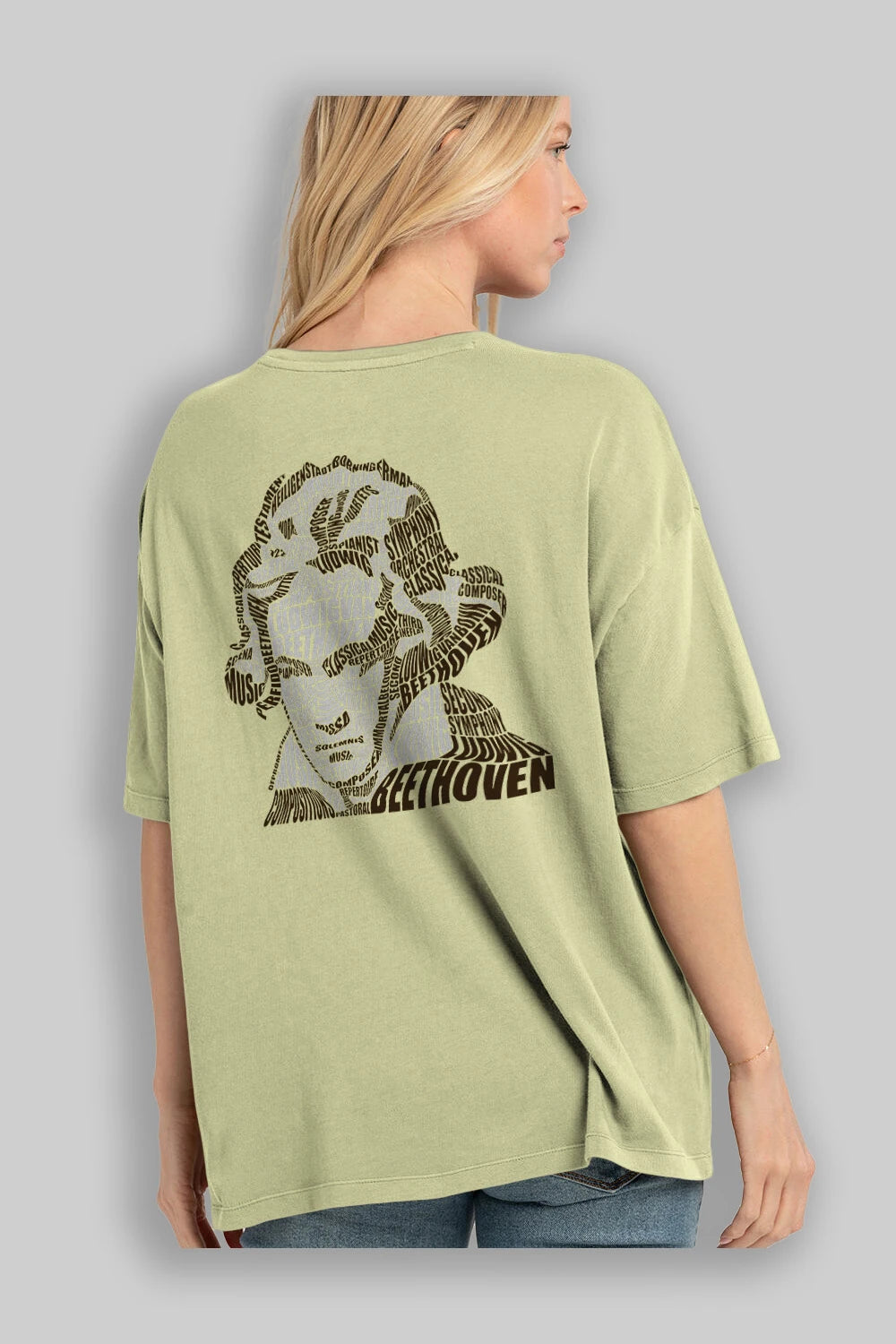 Ludwig van Beethoven Calligram Arka Baskılı Oversize t-shirt %100 pamuk Erkek Kadın Unisex