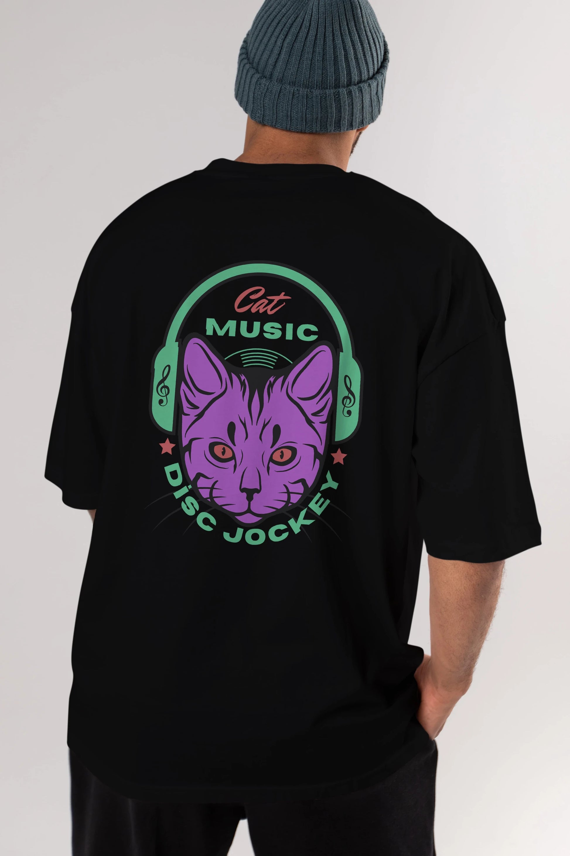 Cat Music Arka Baskılı Oversize t-shirt Erkek Kadın Unisex