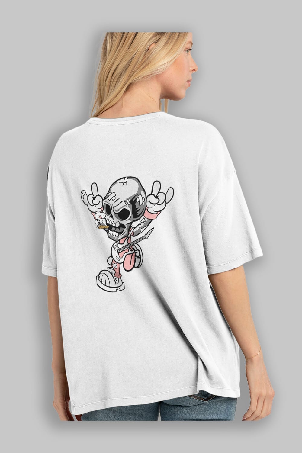 Skull Metal Sign Arka Baskılı Oversize t-shirt Erkek Kadın Unisex %100 Pamuk tişort