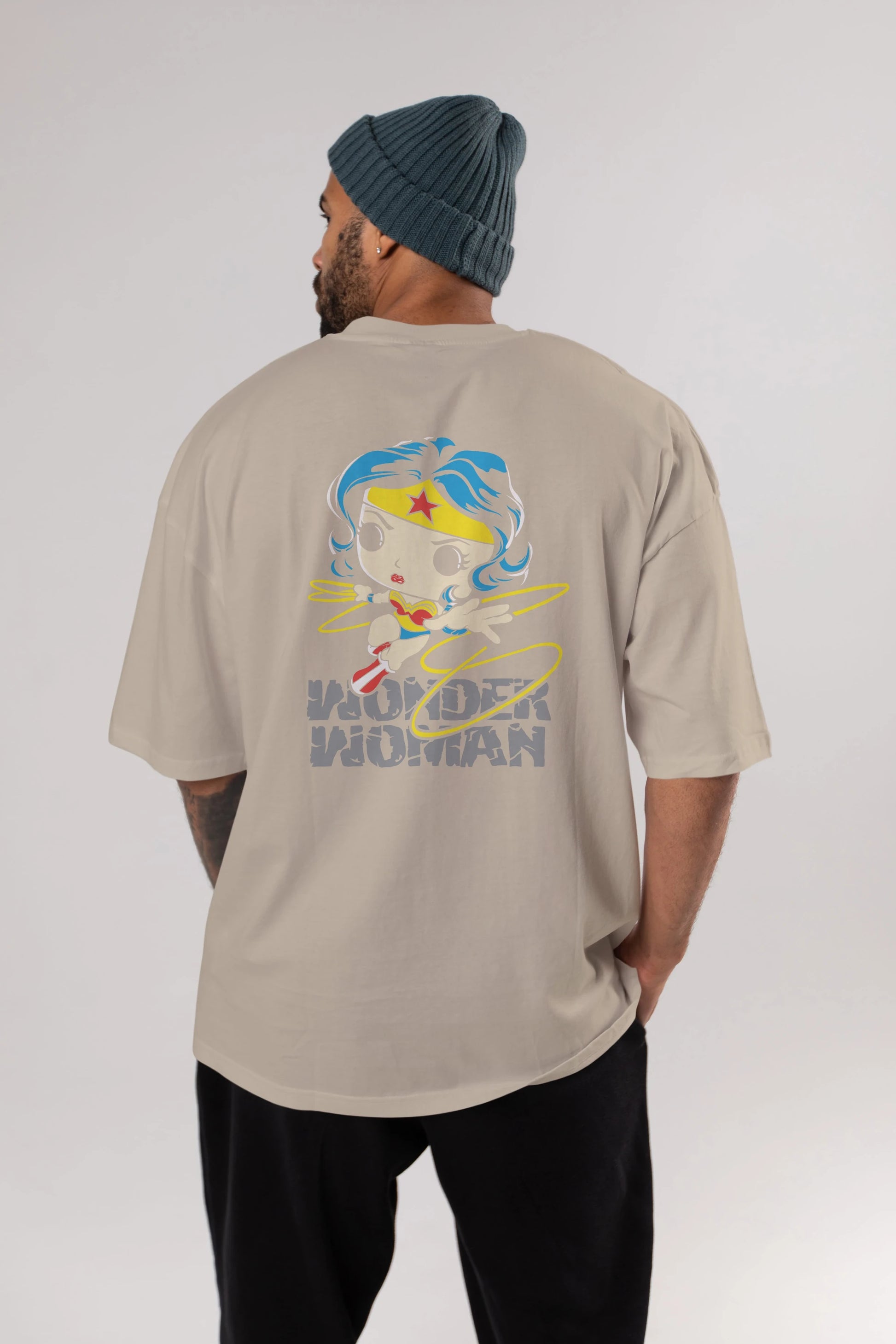 Wonder Woman Arka Baskılı Oversize t-shirt Erkek Kadın Unisex %100 Pamuk Bisiklet Yaka tişort