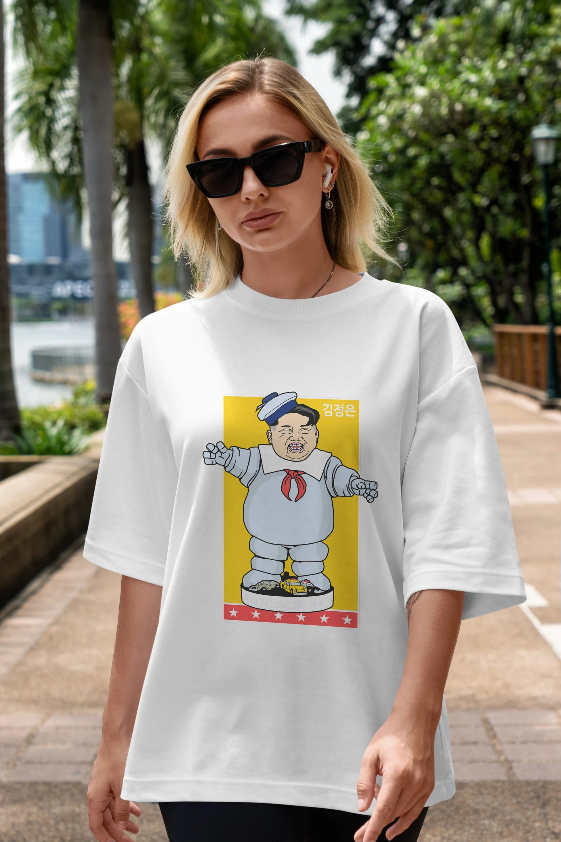 Stay Puft Jong Un Ön Baskılı Oversize t-shirt Erkek Kadın Unisex %100 Pamuk tişort