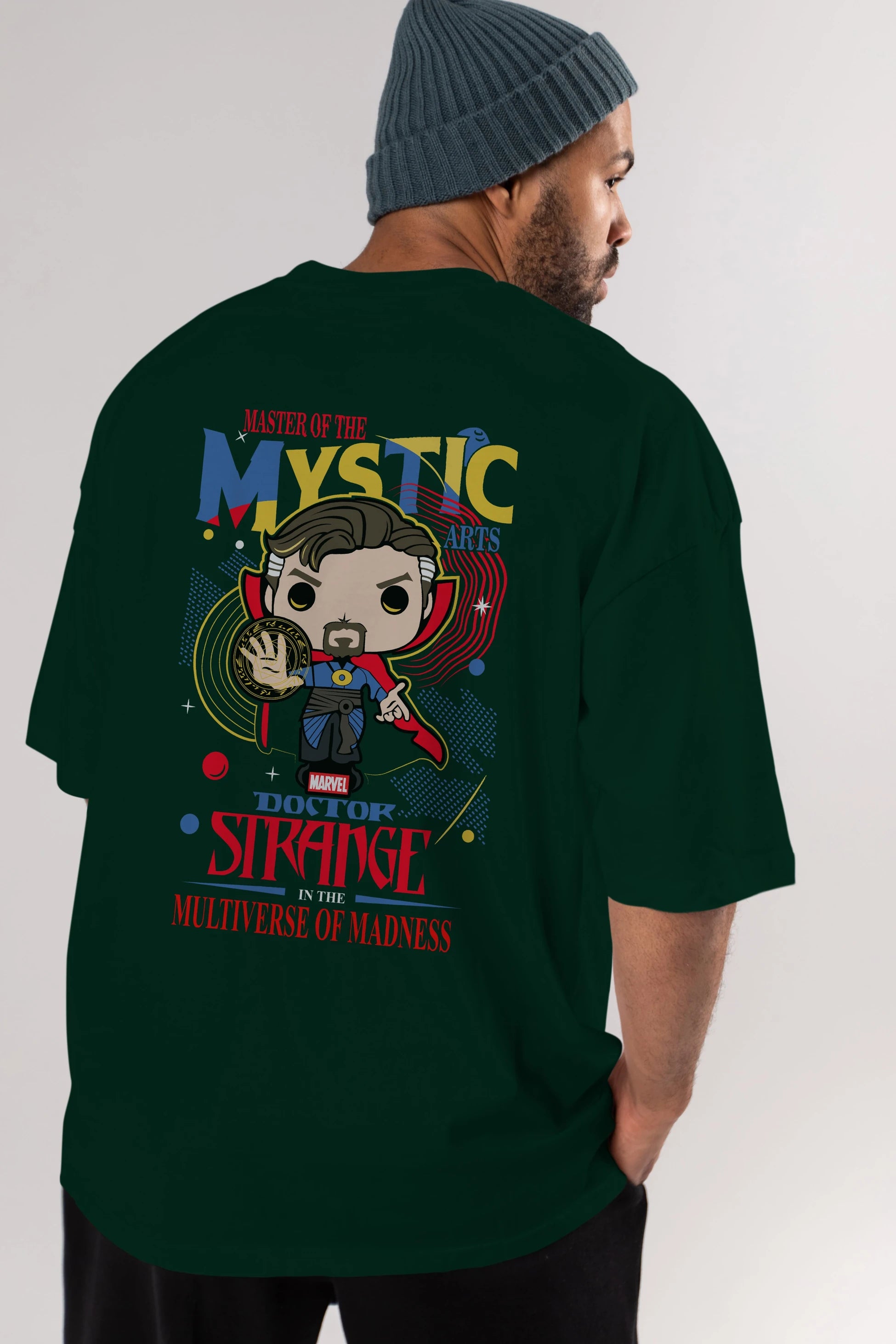 Doctor Strange Arka Baskılı Oversize t-shirt Erkek Kadın Unisex %100 Pamuk Bisiklet Yaka tişort