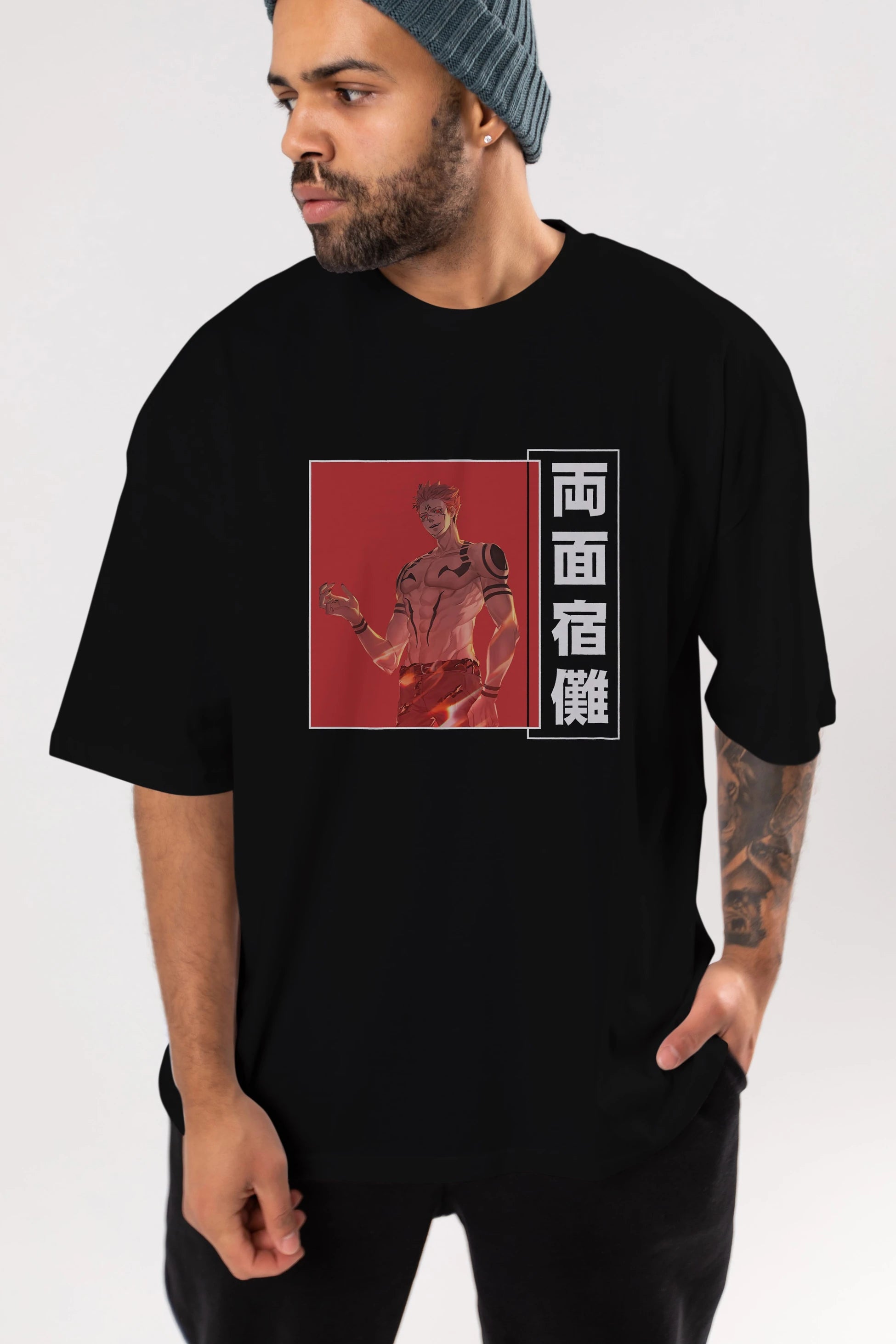Sukuna Ryoumen 3 Anime Ön Baskılı Oversize t-shirt %100 pamuk Erkek Kadın Unisex